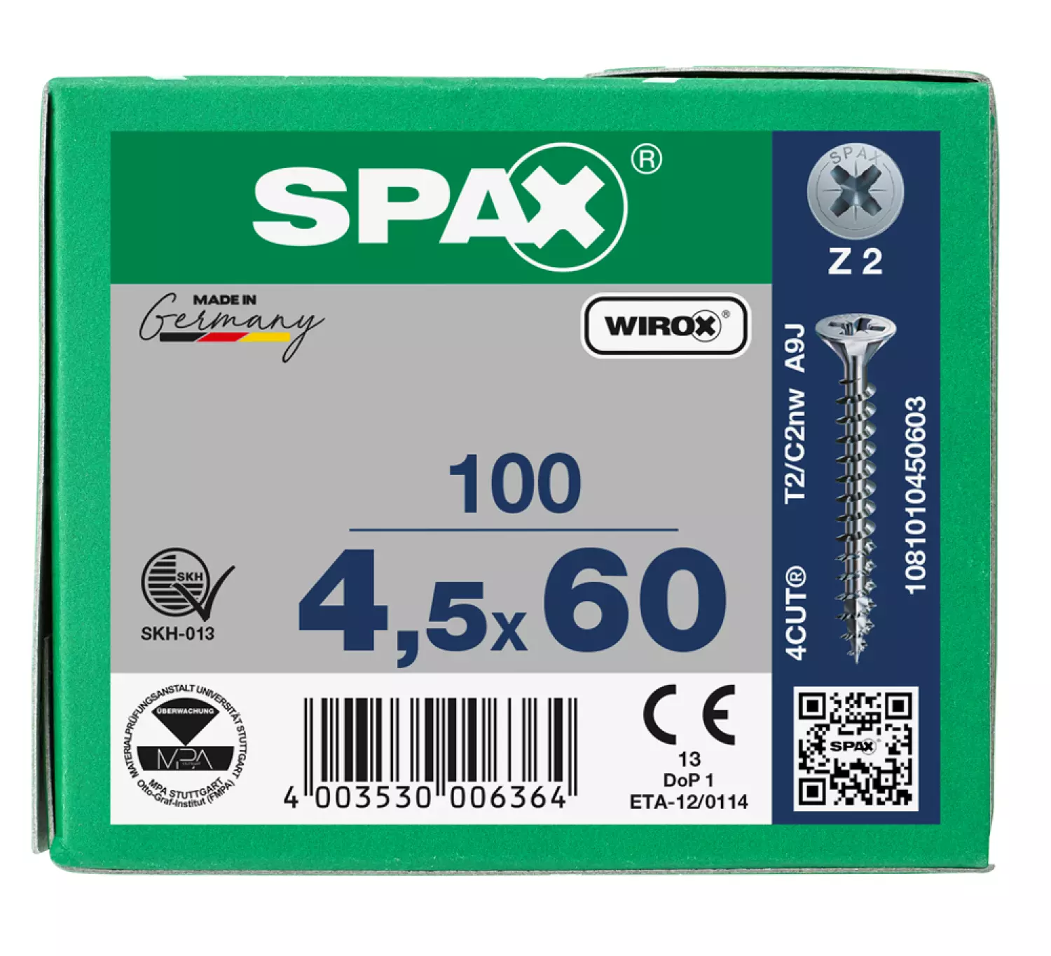 SPAX 1081010450603 Vis universelle - Tête fraisée - 4,5x60 - Filetage complet - Tête cruciforme Z2 - WIROX - 100pcs-image