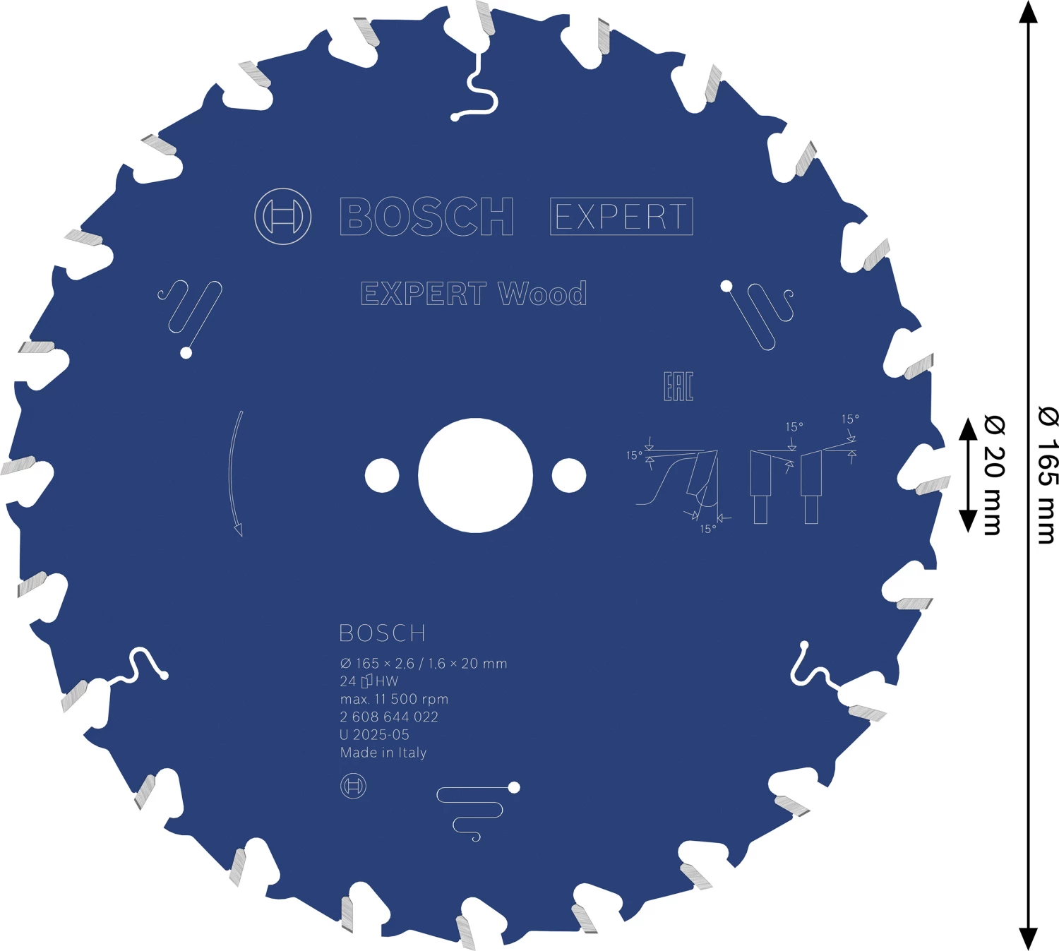 Bosch 2608644022 Expert Cirkelzaagblad - 165 x 20 x 24T - Hout - Carbide-image