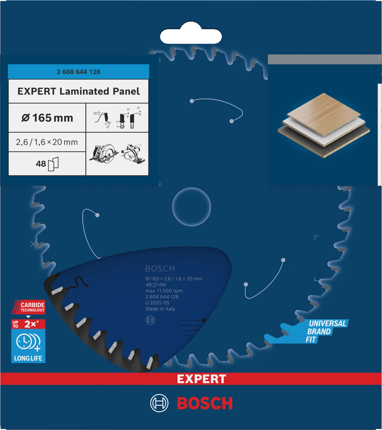 Bosch 2608644128 Expert Cirkelzaagblad - 165 x 20 x 48T - Gemelamineerde Plaat - Carbide-image