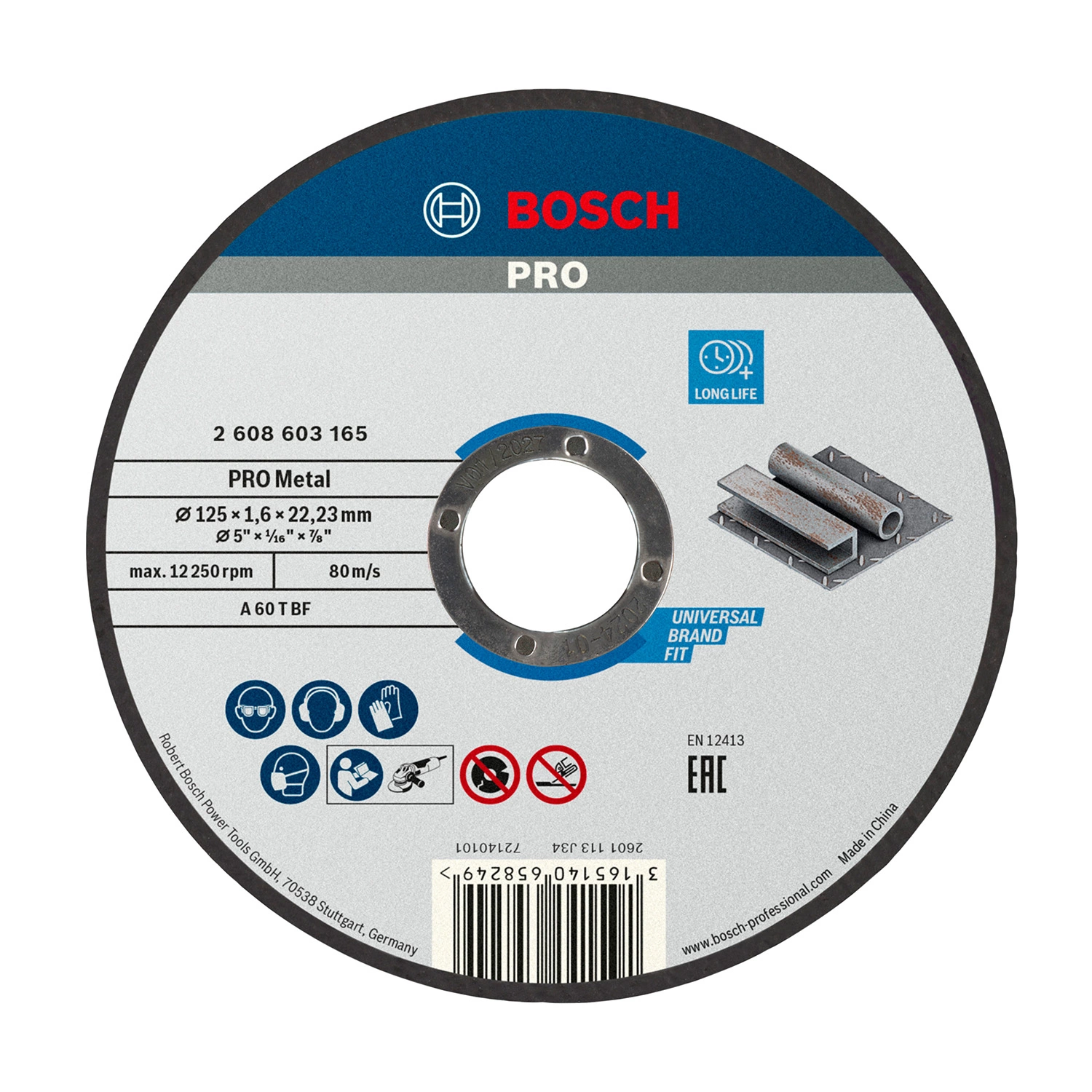 Bosch 2608603165 - Disque à tronçonner à moyeu plat, Standard for Metal A 60 T, 125 x 22,23 x 1,6 mm-image