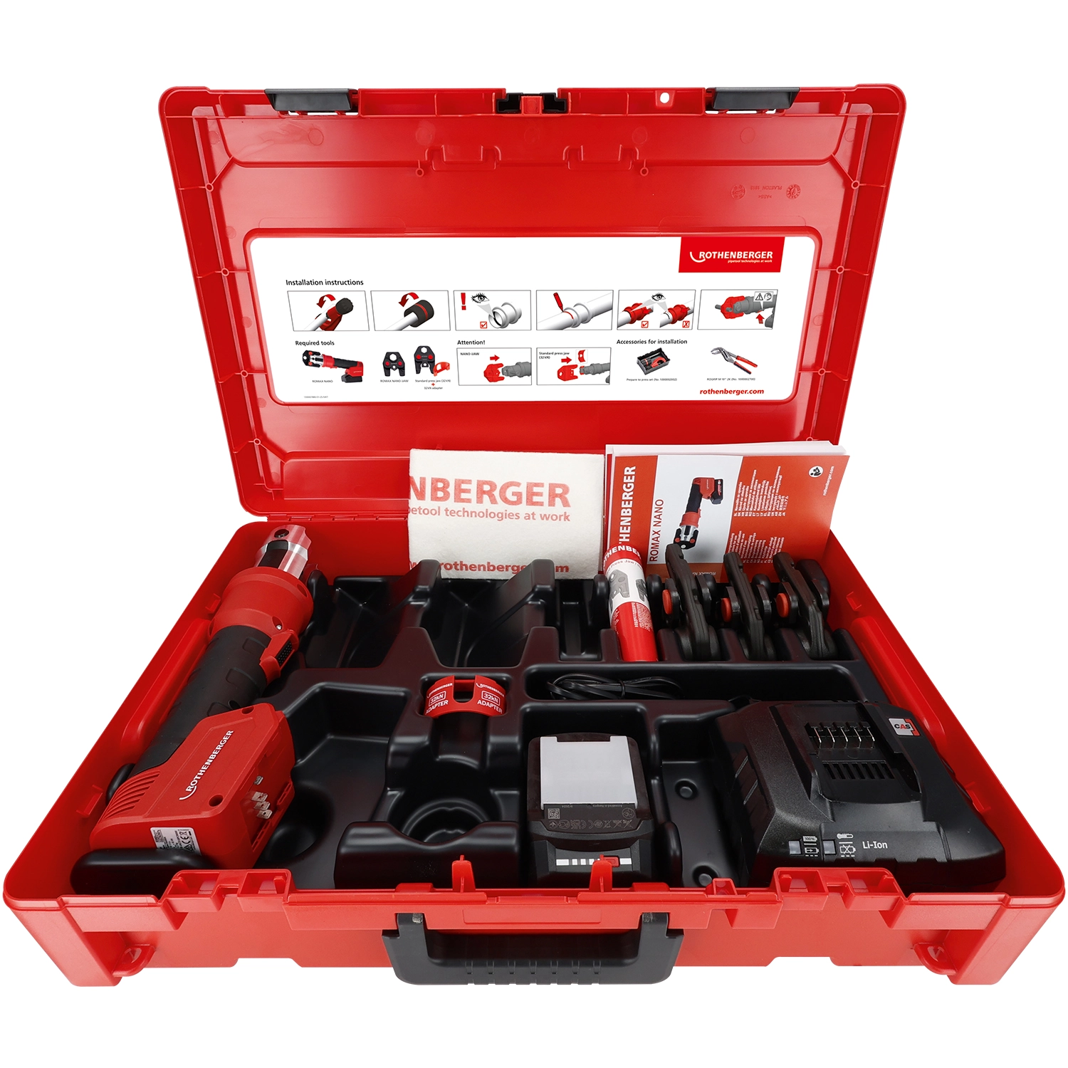 Rothenberger Romax Nano iJAW accu perstang set (1 x 2.0Ah accu) incl. TH16-20-26mm persbekken in koffer-image