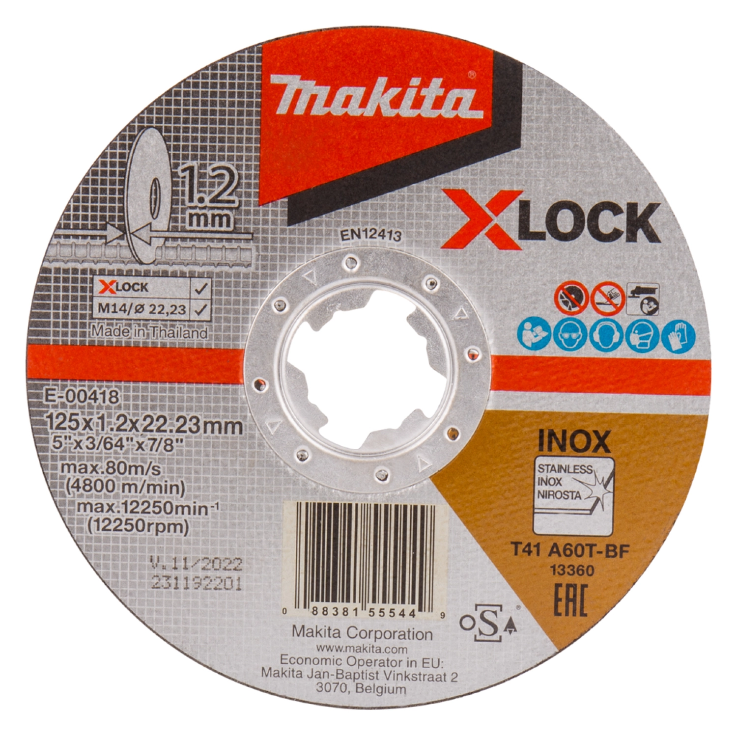 10 disques à tronçonner Makita E-00418 - 125 x 22,23 x 1,2 mm - Acier inoxydable-image