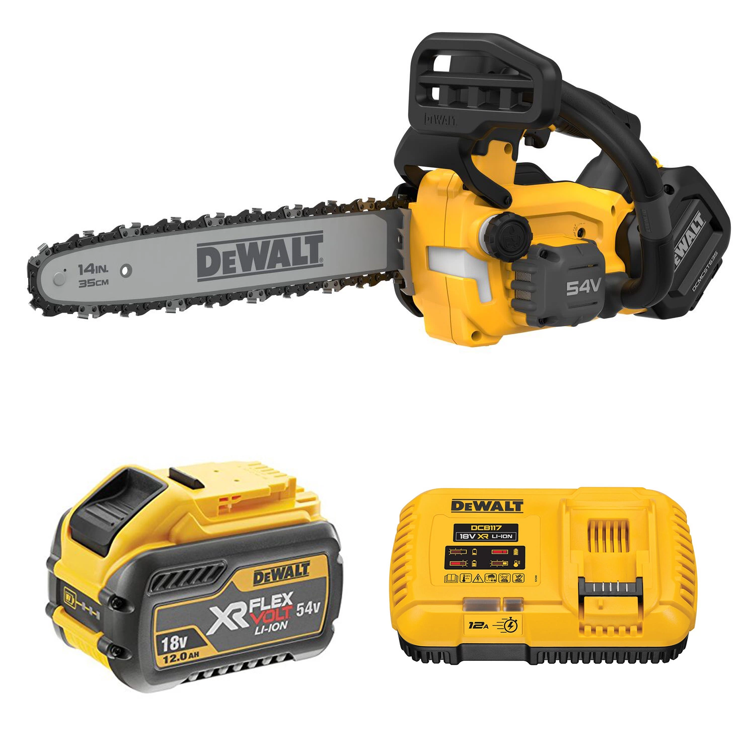 DeWALT DCMCST635X1 54V XR FLEXVOLT Ensemble de Tronçonneuse à Manche Supérieur sans Fil (1x Batterie 9.0Ah) - Moteur sans Balais - 35cm-image