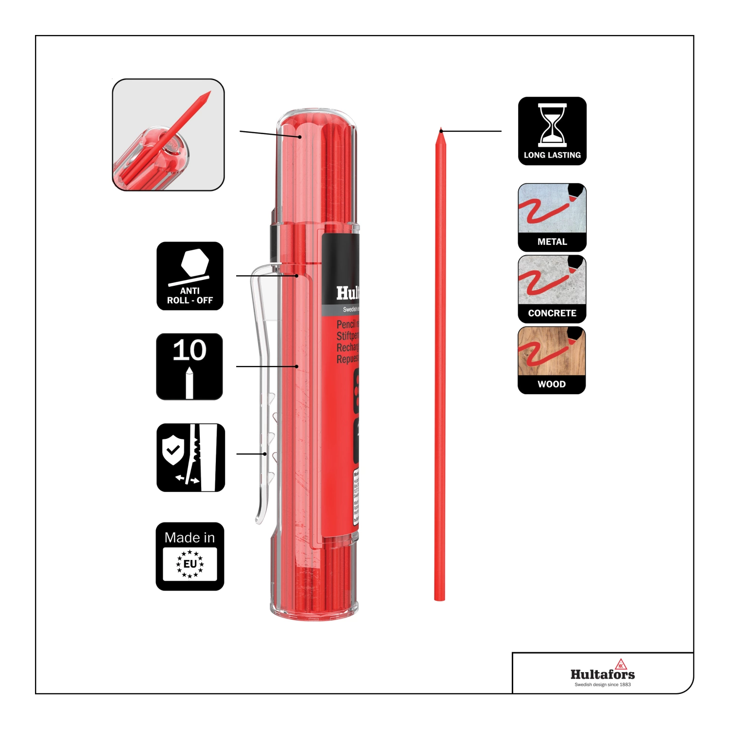 Hultafors HRD-R Markeerpotlood navulling (10 st) - Rood-image