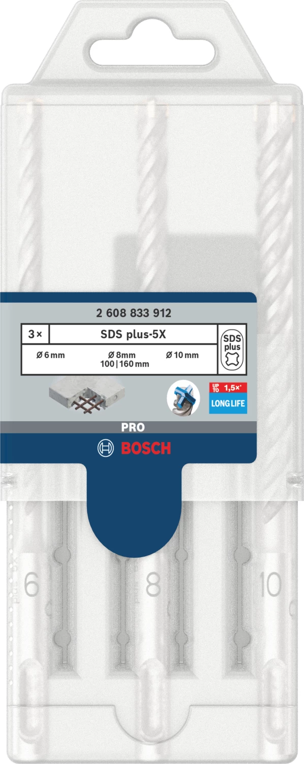 Bosch 2608833912 PRO Hamerboorset SDS plus-5X - 6/8/10mm (3 stuks)-image