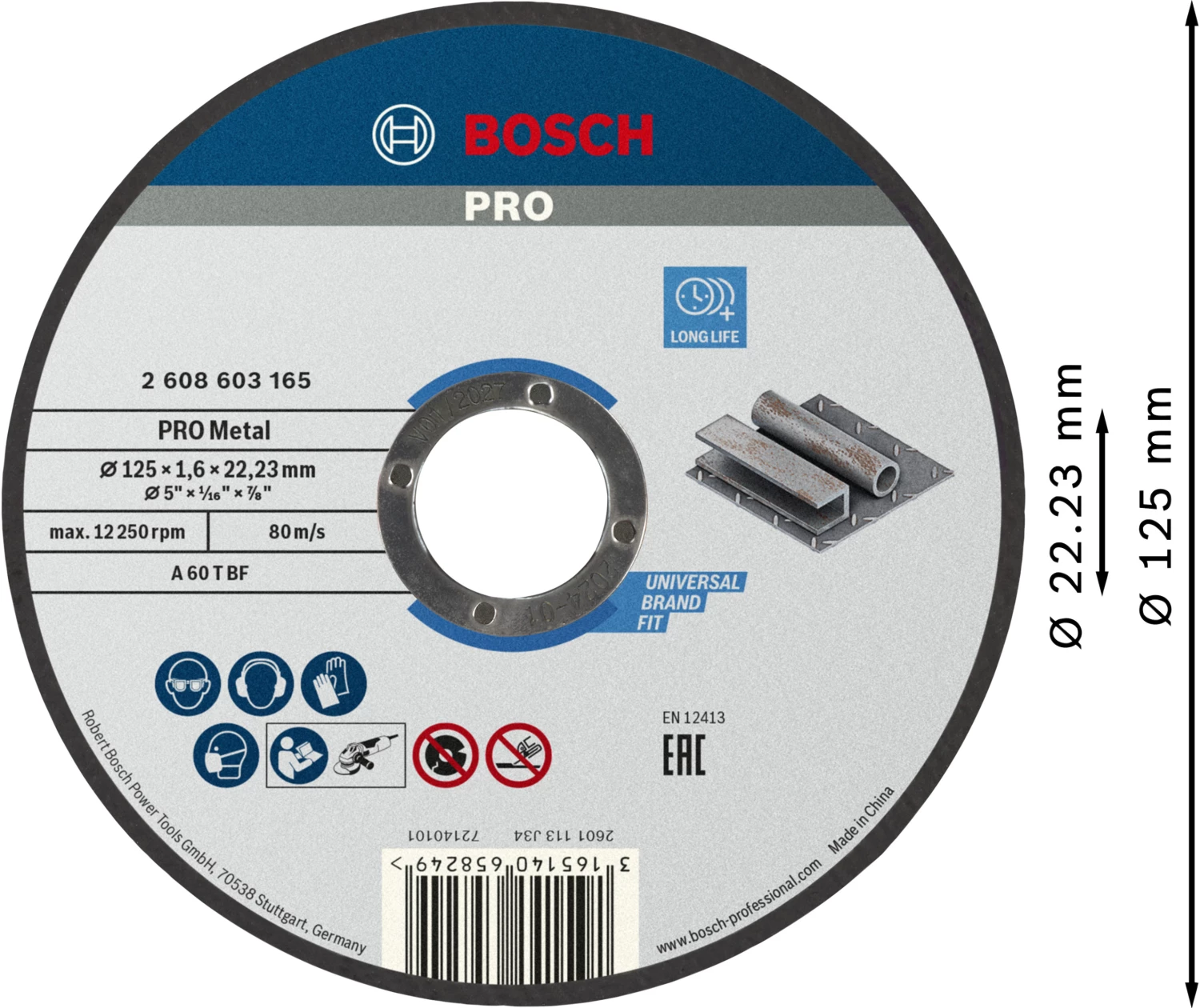 Bosch 2608603165 - Disque à tronçonner à moyeu plat, Standard for Metal A 60 T, 125 x 22,23 x 1,6 mm-image