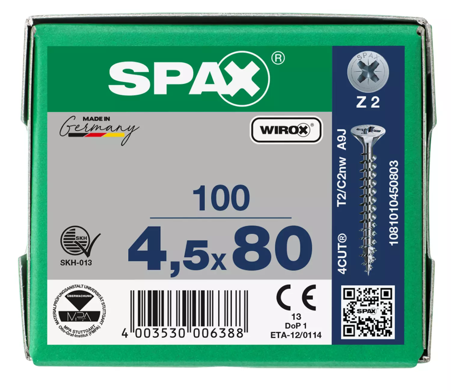 SPAX 1081010450803 Vis universelle - Tête fraisée - 4,5x80 - Filetage complet - Tête cruciforme Z2 - WIROX - 100pcs-image