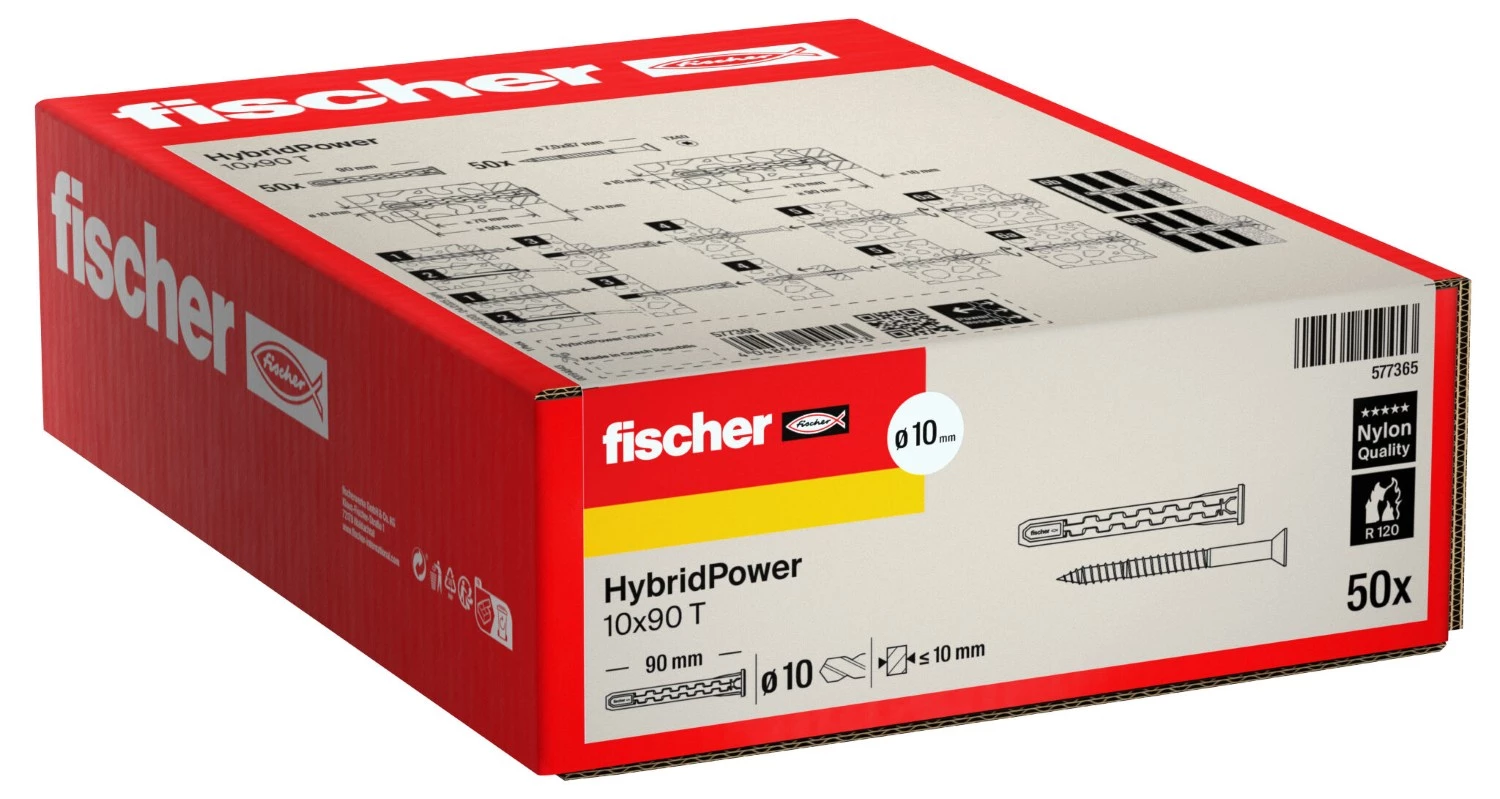 Fischer 577365 Nylon plug HybridPower 10 x 90 met TX40 schroef (50st)-image