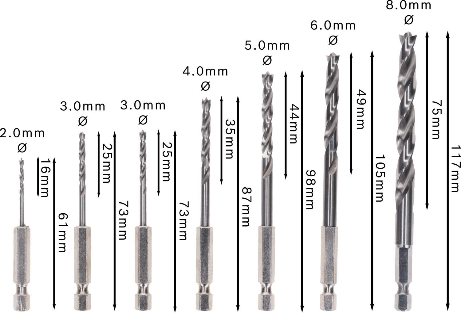 Bosch 2607019923 7-delige Robust Line Houtspiraalboor set in cassette - 2-8mm - zeskant opname-image