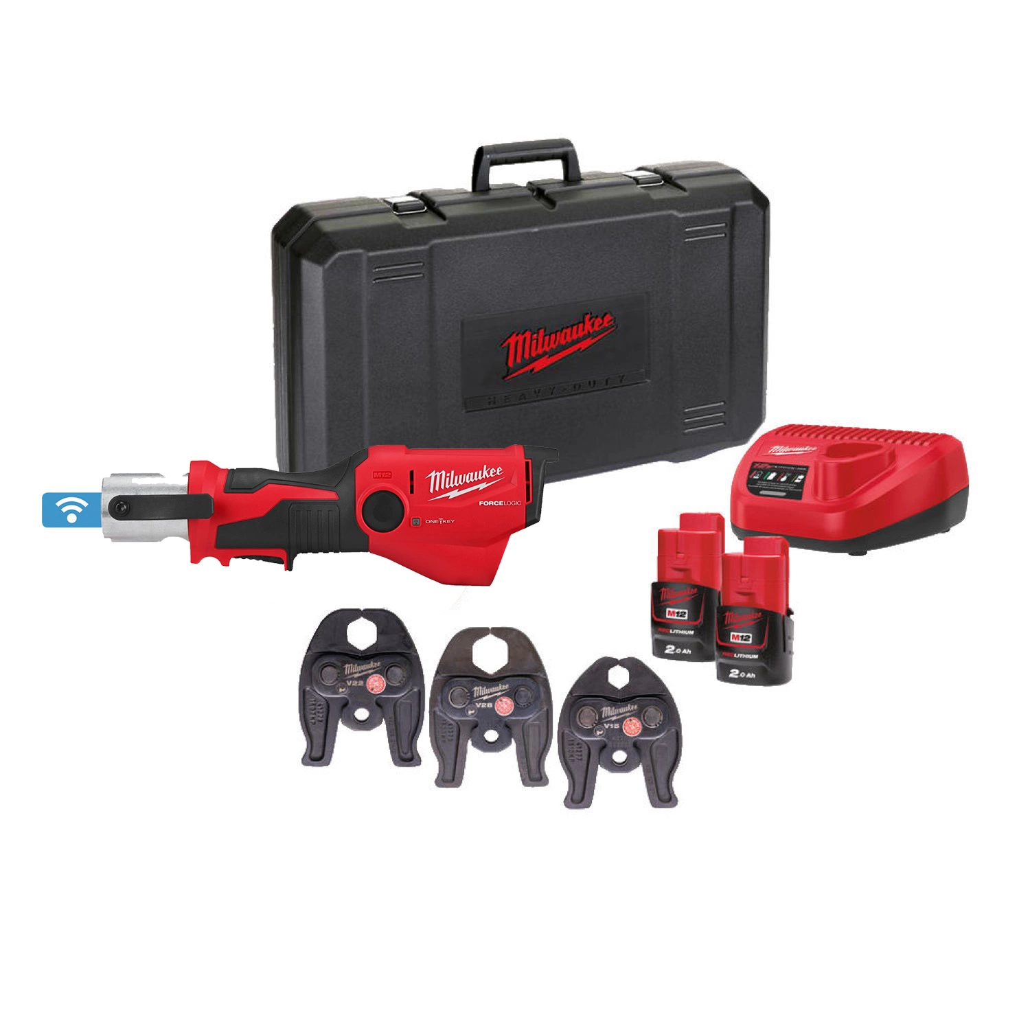 Milwaukee M12 ONEHPT-202C Kit de pince de serrage hydraulique à batterie Li-ion 12 V (2 batteries 2,0 Ah) dans un coffret - V-Set 2-image