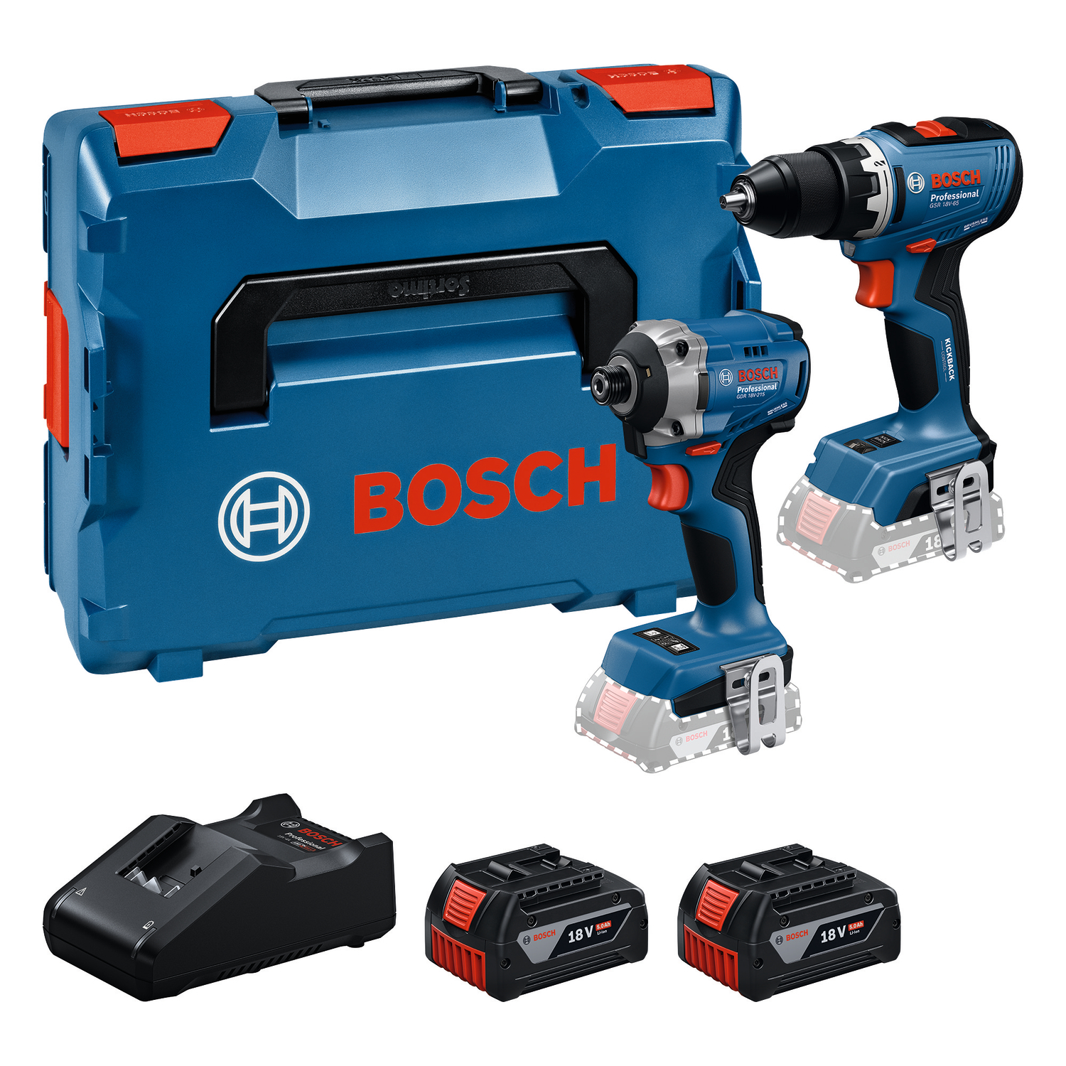 Bosch 18 V batterie visseuse (GSR 18V-65) & tournevis à percussion (GDR 18V-215) ensemble combiné (2x batterie 5,0 Ah + chargeur)-image