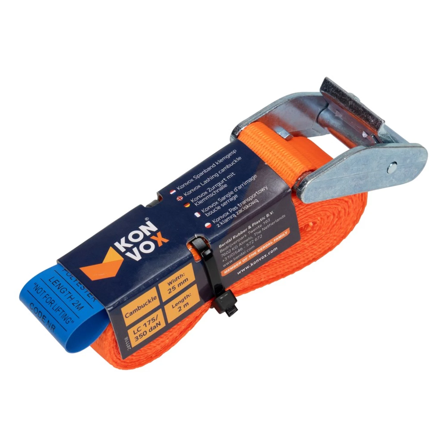 Konvox LAZE1425-0002 Spanband eindloos met klemgesp HD - 2m x 25mm - 350 daN - Oranje-image