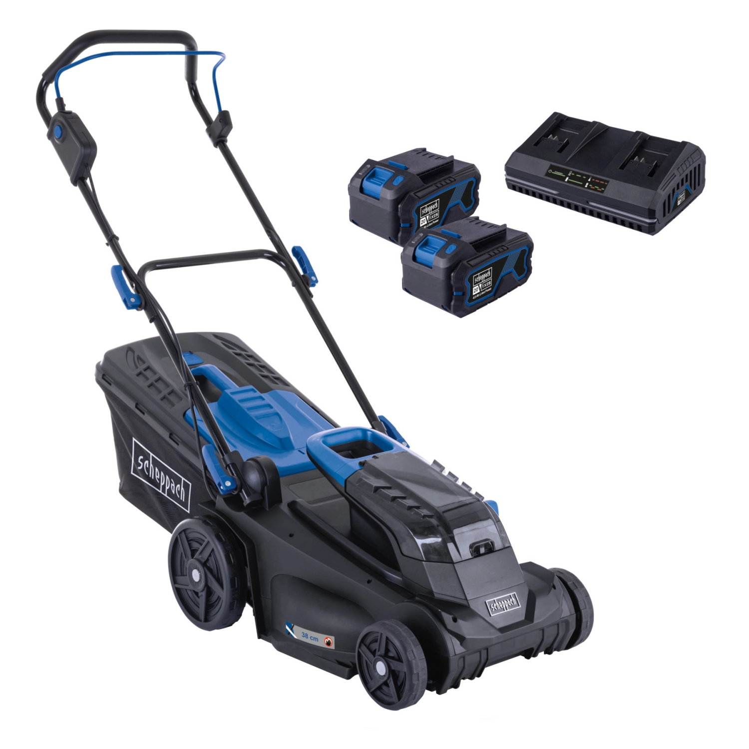 Scheppach Set de tondeuses à gazon sans fil 2x20V BC-MP380-X (avec 2 batteries)-image