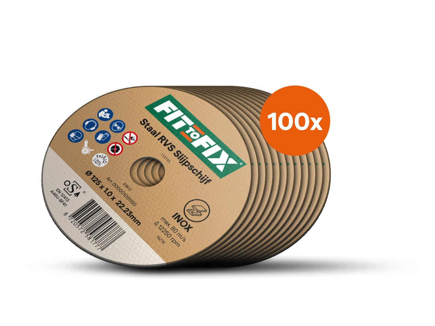 Fit-to-Fix Staal RVS Slijpschijf in doos - 100st-image