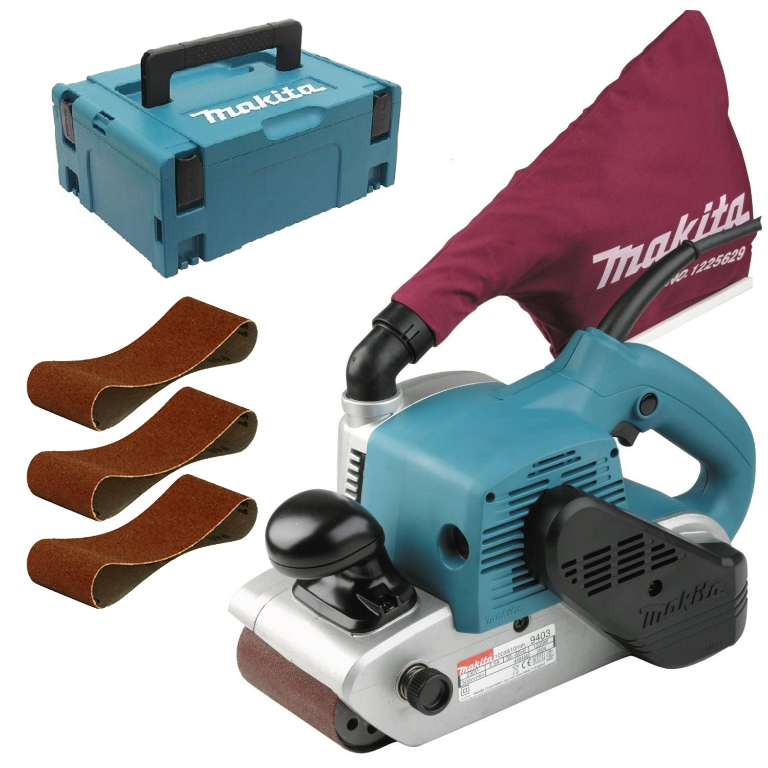 Makita 9403J Ponceuse à bande en Mbox - 1200W - 100 x 610mm incl. set de 3 bandes abrasives (K40-K80-K120)-image