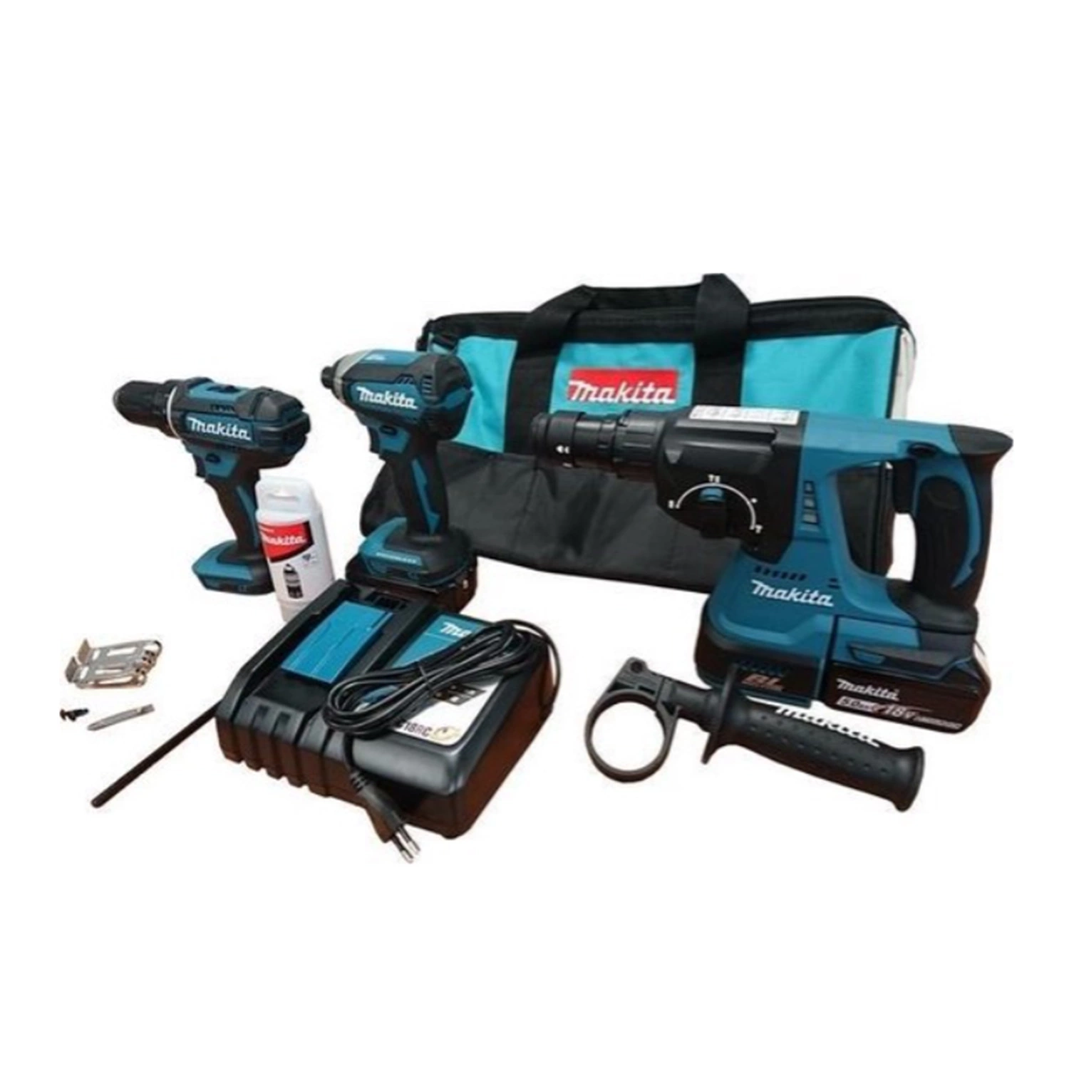 Makita DLX3089T 18V accu klopboormachine (DDF482 ) & boorhamer (DHR243) & slagschroevendraaier (DTD153) - 5,0 Ah accu (2 st) in tas-image