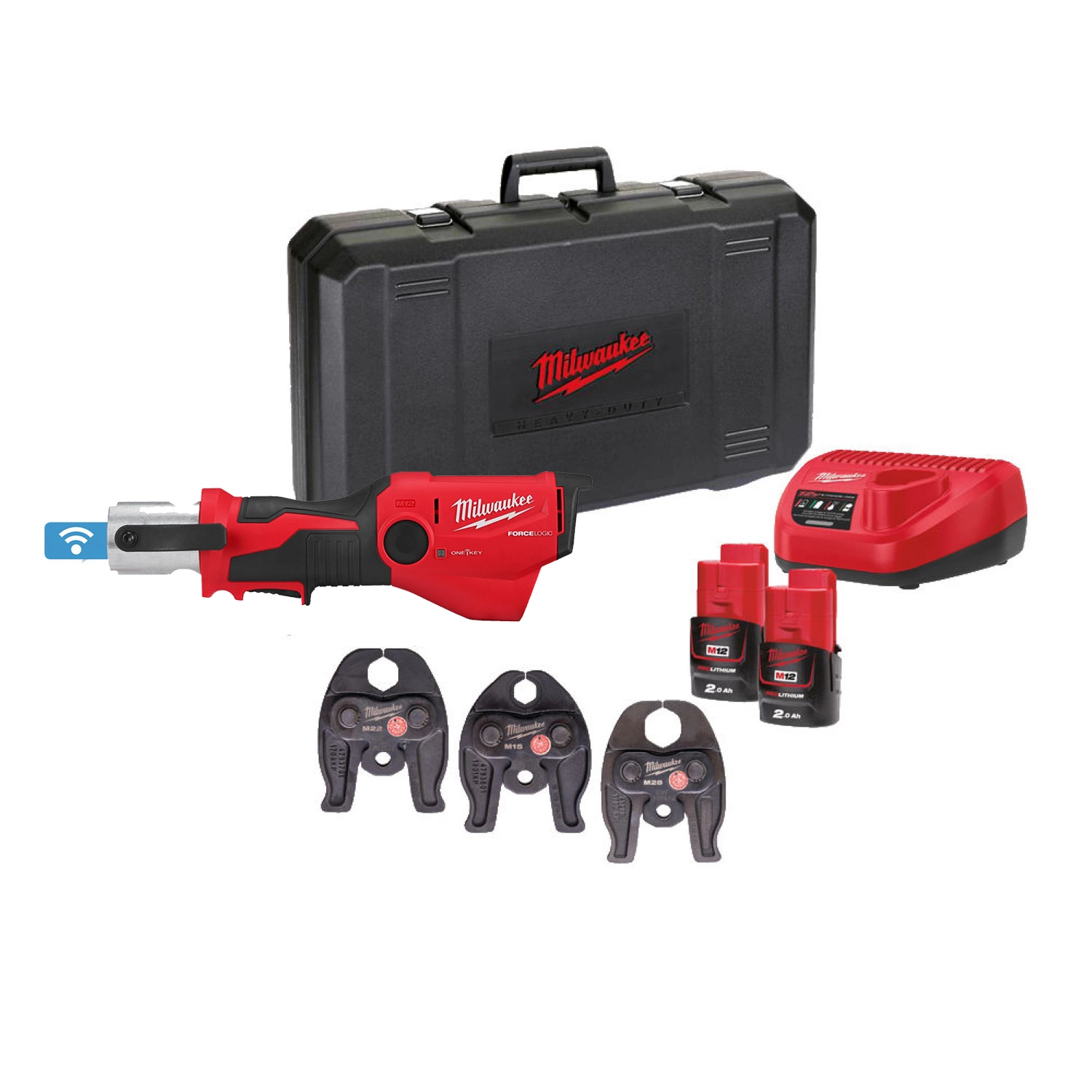 Milwaukee M12 ONEHPT-202C 12V Li-ion accu hydraulische perstang set (2x 2.0Ah accu) in koffer - M-Set-image