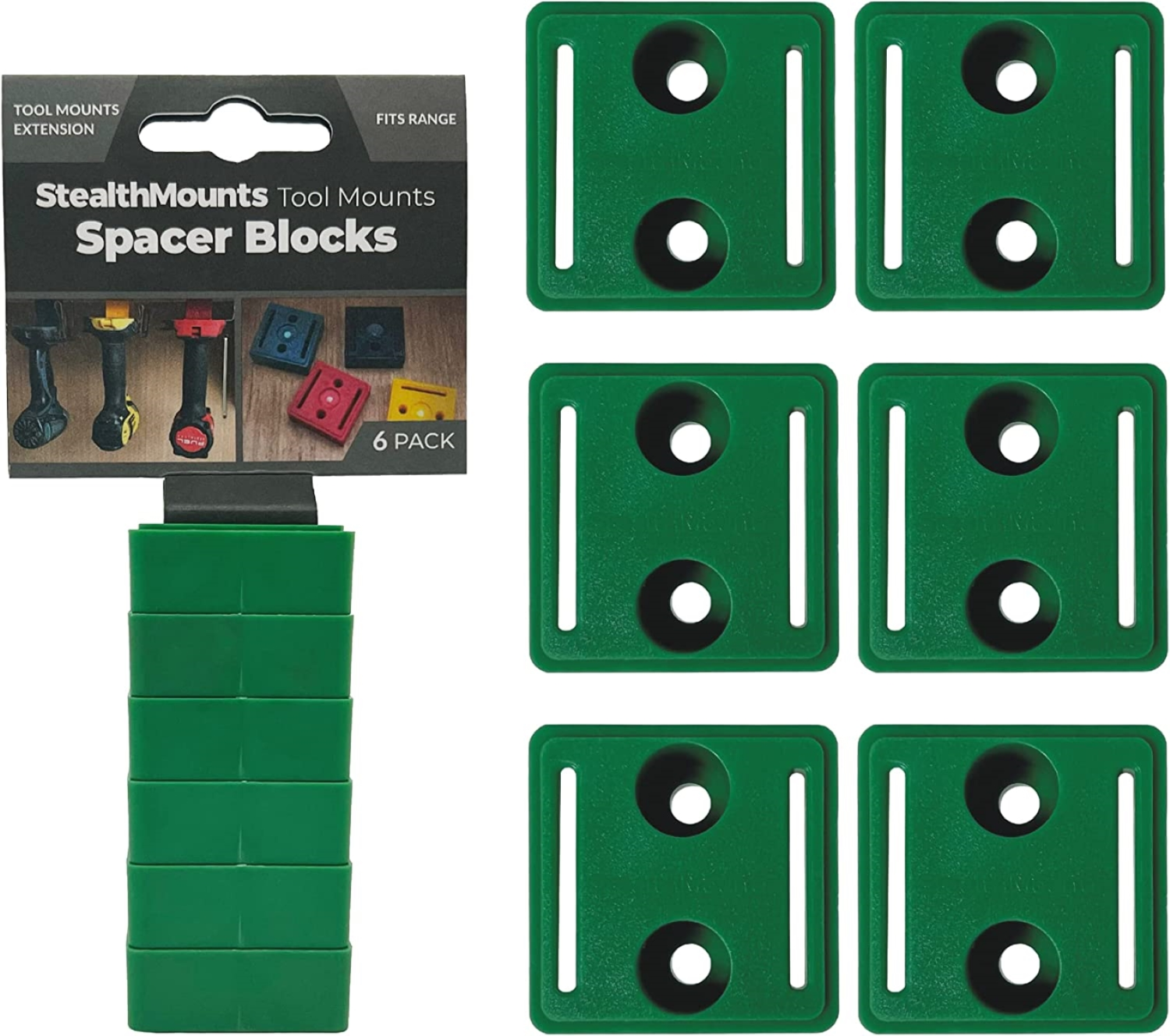 StealthMounts TMSPACE-GRN-6 Tool Mount Spacer Blocks Afstandhouder voor machinehouders - 12mm - voor Hikoki - groen - 6 stuks-image