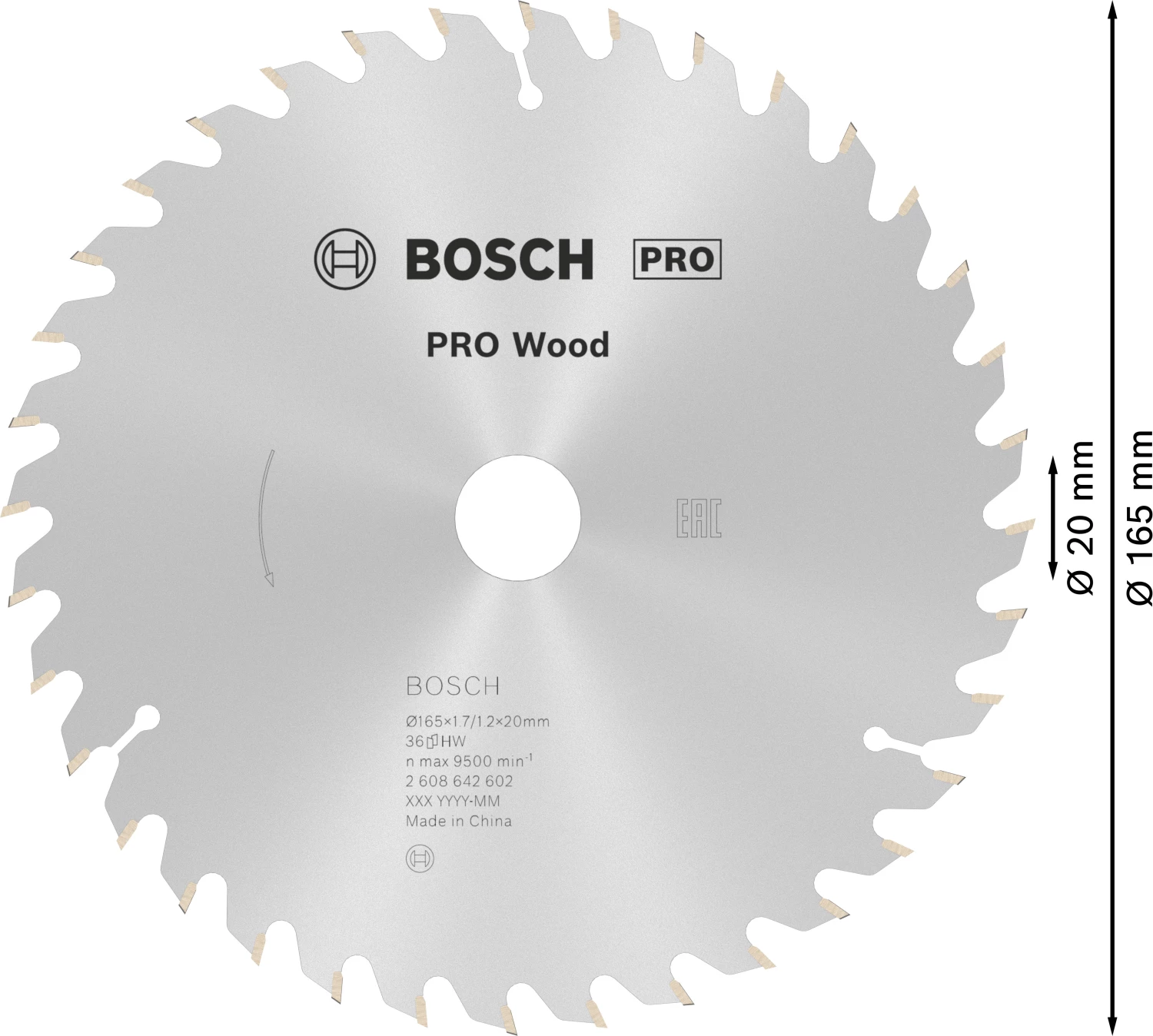 Bosch 2608642602 Pro Wood Cirkelzaagblad - 165 x 20 x 36T - Hout-image