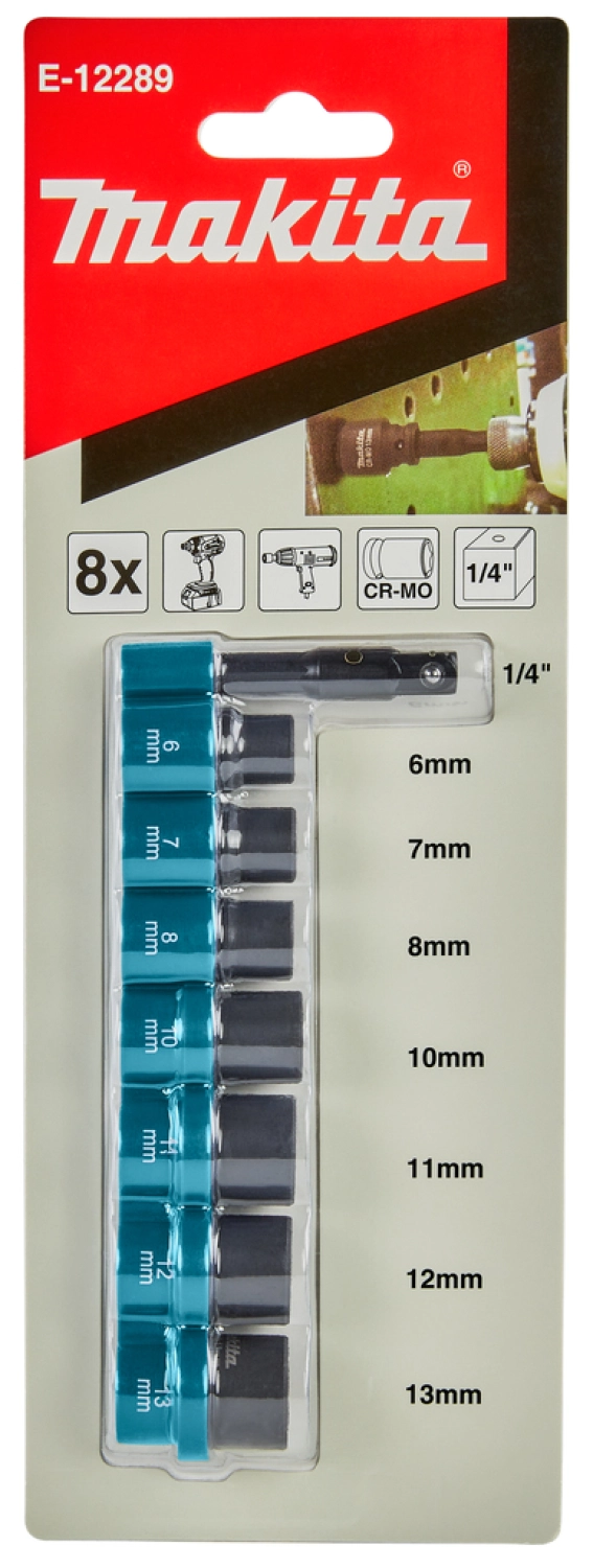 Makita E -12289 8-Jeu de 8 douilles - 6/7/8/10/11/12/13mm - 1/4"-image