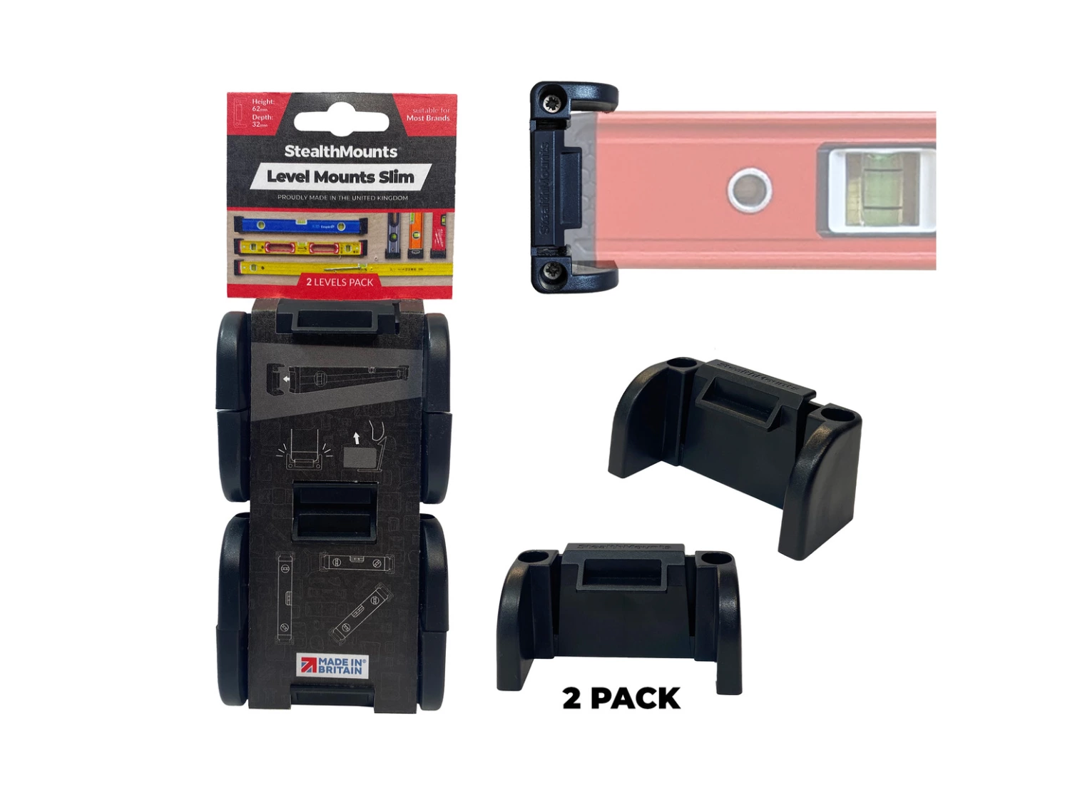 StealthMounts OM-LM-SL-BLK-2 Universele waterpassteunen Slim - Zwart - 2 stuks-image