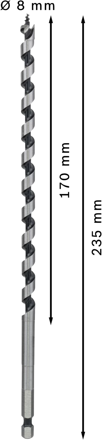 Bosch 2608597623 - Mèche à bois hélicoïdale, six pans 8 x 170 x 235 mm, d 6,35 mm-image