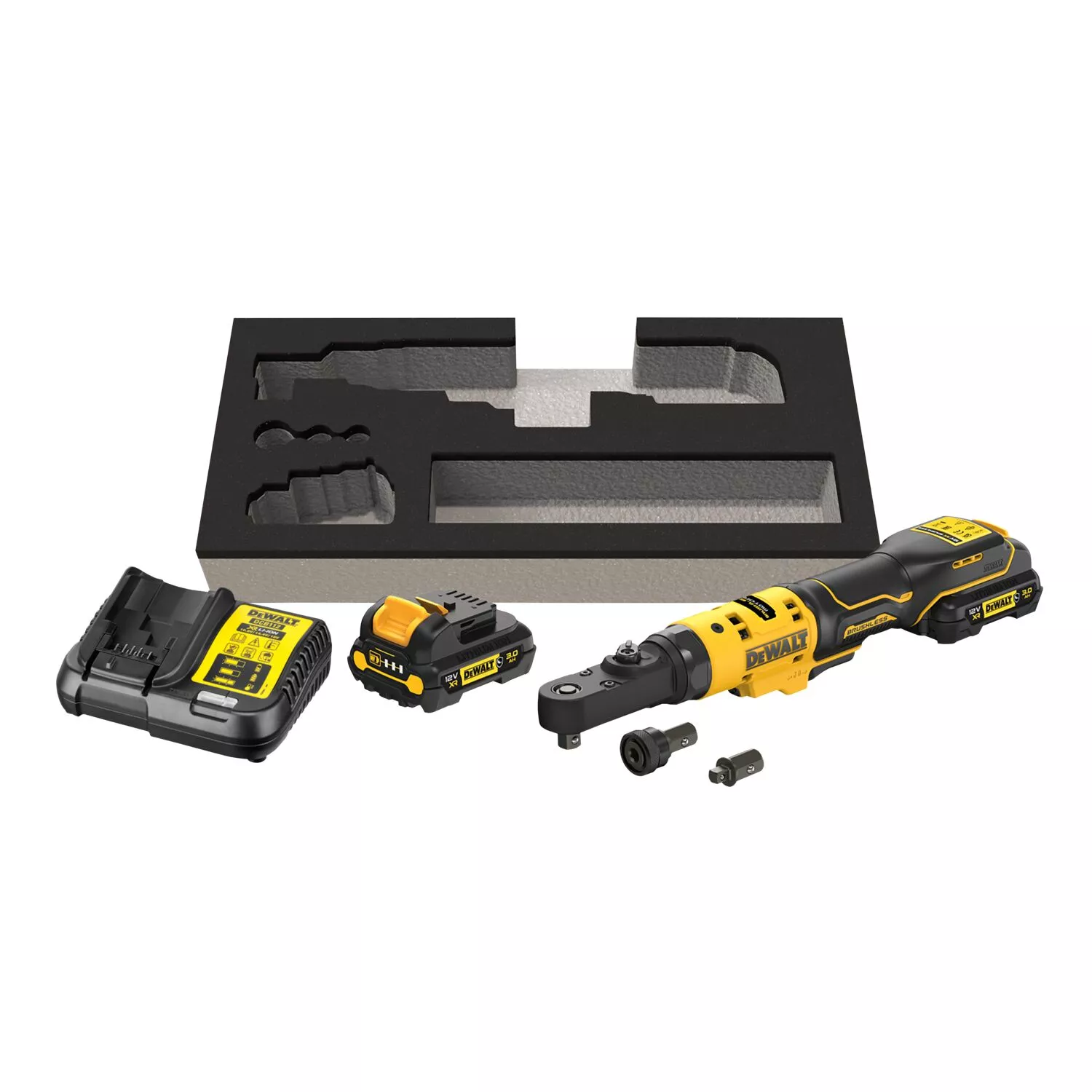 DeWALT DCF500L2G Jeu de clés à cliquet coudées sans fil 12 V Li-ion (1 batterie 3,0 Ah) dans un insert - 1/4'“ et 3/8”'-image