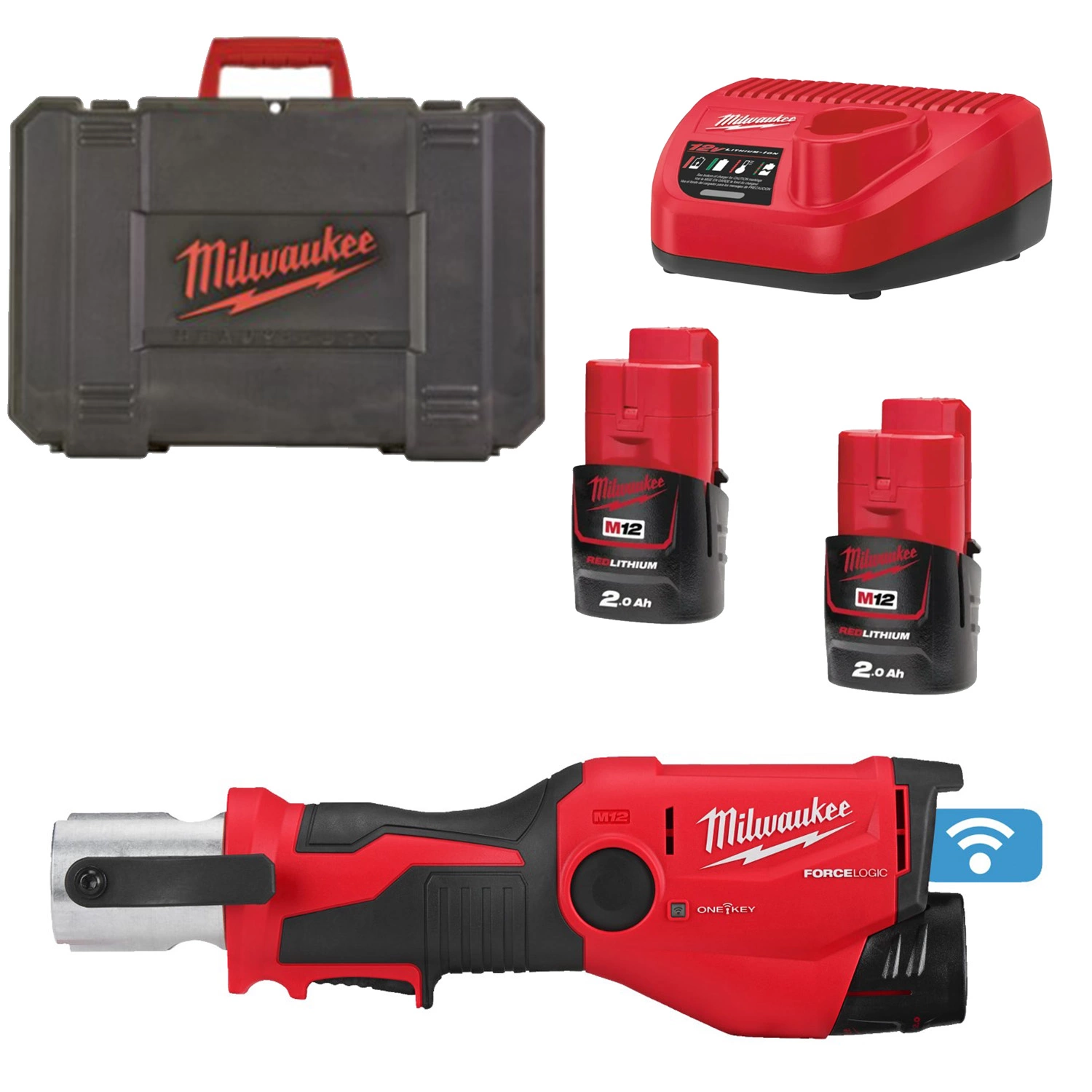 Milwaukee M12 ONEHPT-202C 12V Li-ion accu hydraulische perstang set (2x 2.0Ah accu) in koffer-image