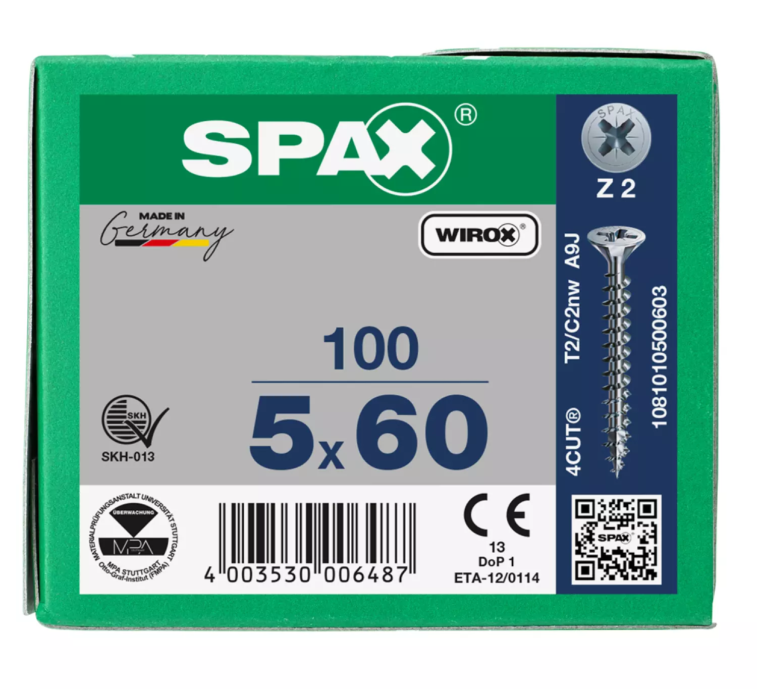 SPAX 1081010500603 Vis universelle - Tête fraisée - 5x60 - Filetage complet - Tête cruciforme Z2 - WIROX - 100pcs-image