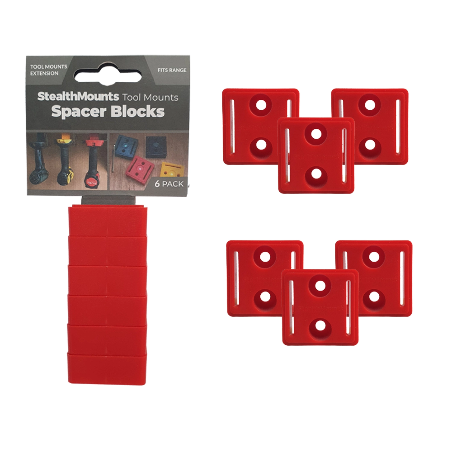 StealthMounts TMSPACE-RED-6 Tool Mount Spacer Blocks Afstandhouder voor machinehouders - 12mm - voor Milwaukee M18 - rood - 6 stuks-image