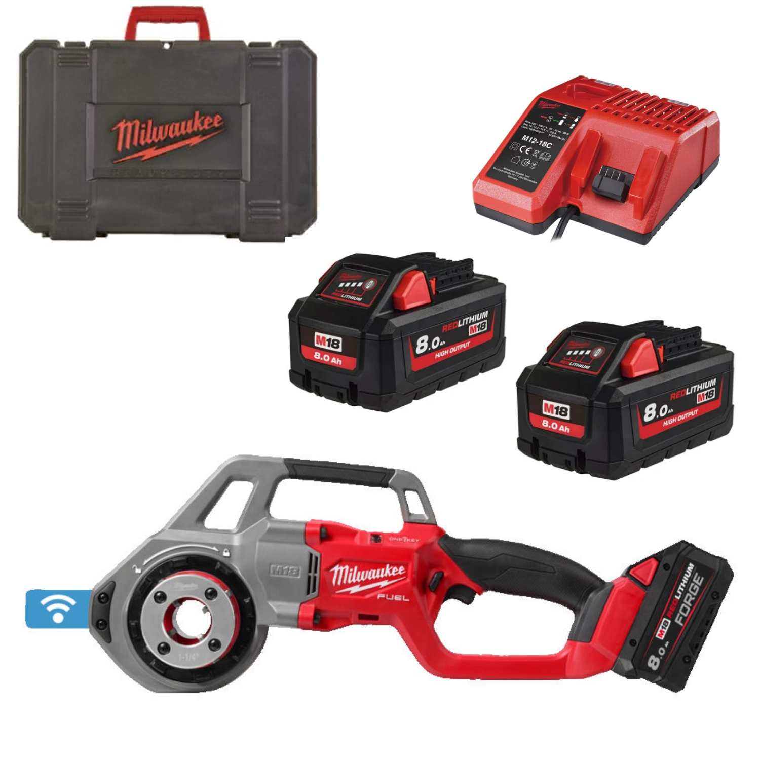 Milwaukee M18 FPT114-802CA Kit coupe-fil sans fil 18 V Li-ion (2 batteries 8,0 Ah) dans un coffret - 1/8 » à 1 1/4 »-image