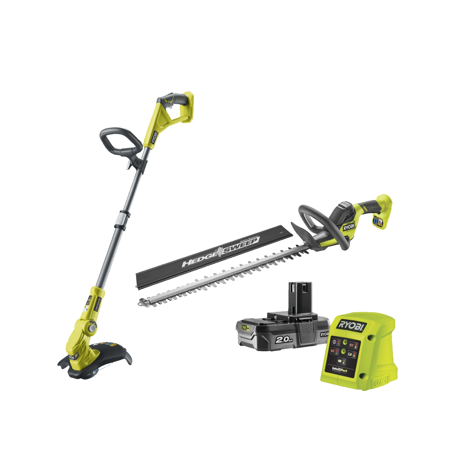 Ryobi RY18LT18HTA-120 Ensemble taille-haie (RY18HT) et coupe-herbe (OLT1832) 18V Li-ion (1x batterie 2.0Ah)-image