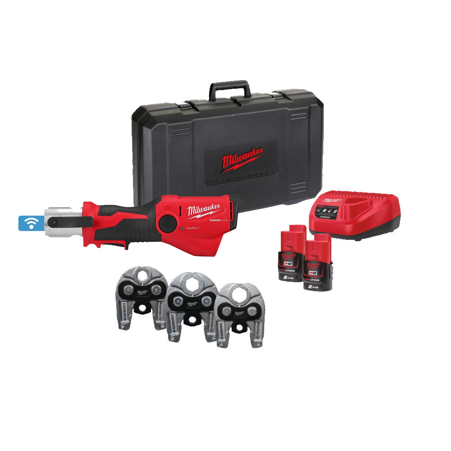 Milwaukee M12 ONEHPT-202C 12V Li-ion accu hydraulische perstang set (2x 2.0Ah accu) in koffer - Geberit Mapress Set-image