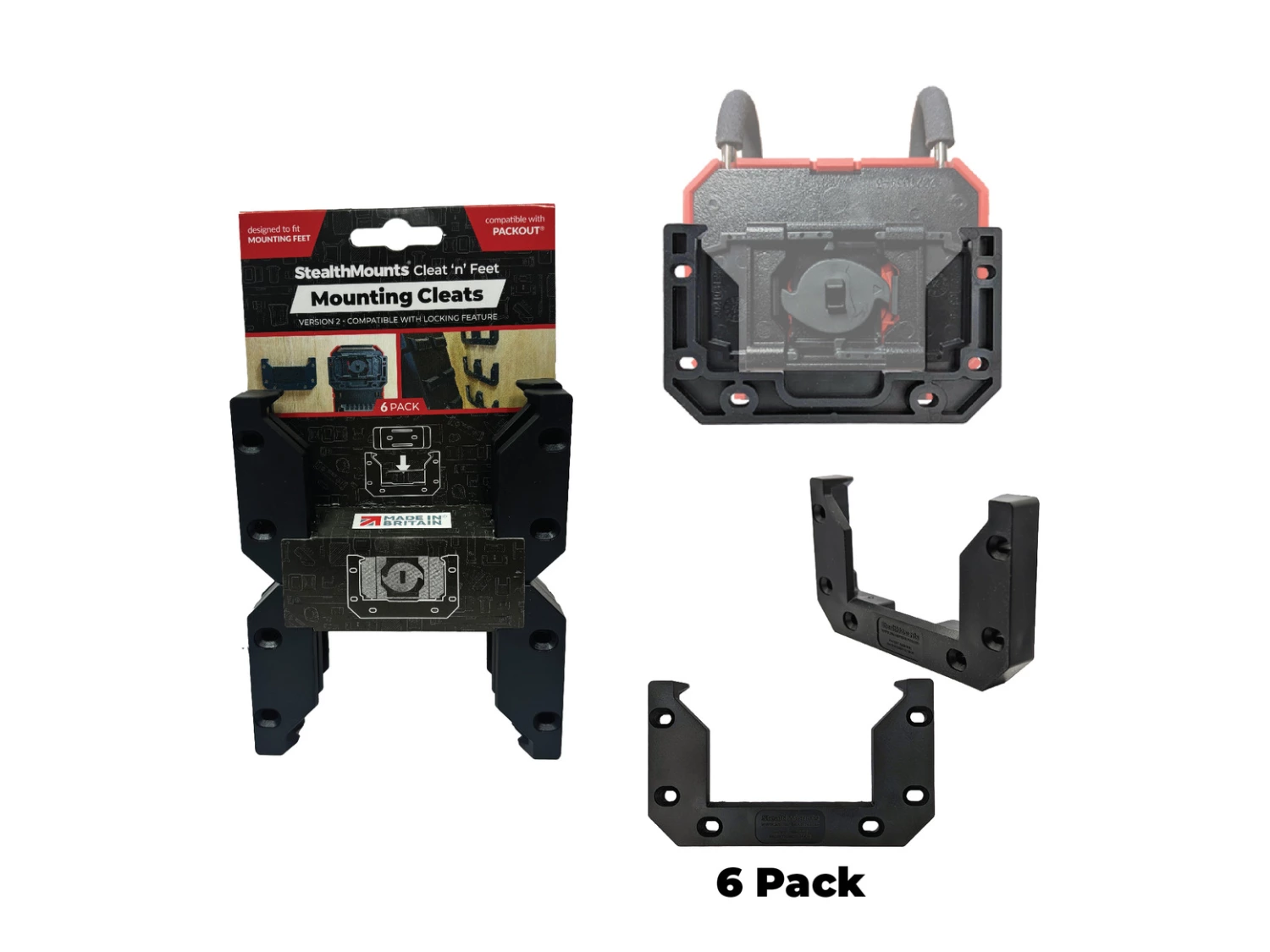 StealthMounts OM-LOCL-BLK-6 Cleat 'n' Feet montageklemmen V2 - Zwart - 6 stuks-image