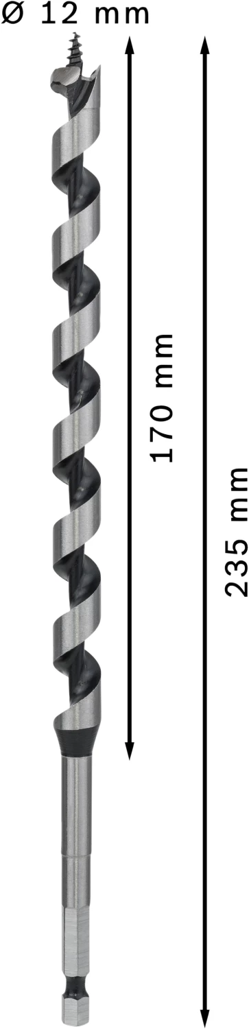 Bosch 2608597626 - Mèche à bois hélicoïdale, six pans 12 x 170 x 235 mm, d 6,35 mm-image