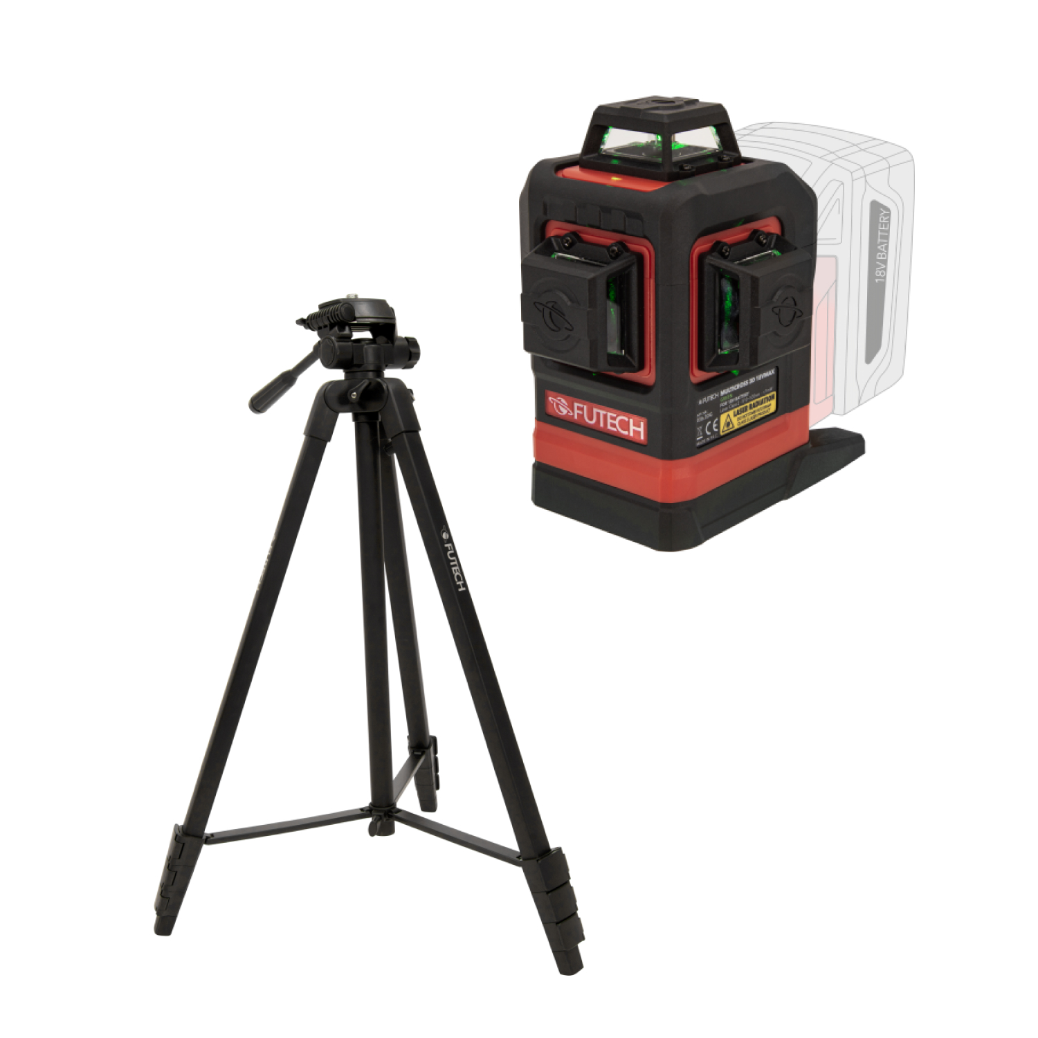 Futech Multicross 3D 18VMAX kruislijnlaser set incl. statief - groen - 70m - 3 lijnen-image