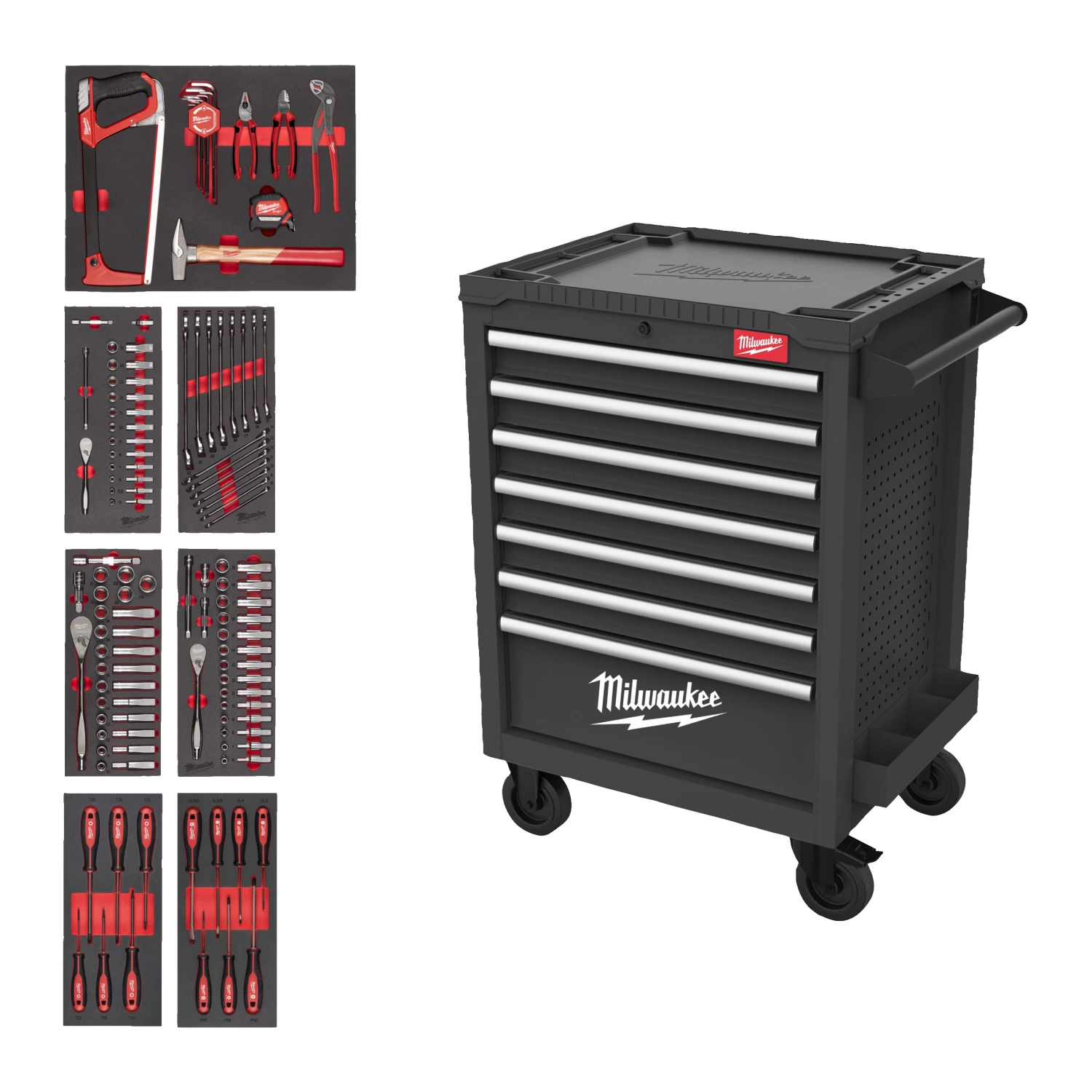 Milwaukee 4932500741 TOOLGUARD™ Stalen Gereedschapswagen gevuld - 131-delig - 7 laden - 27" / 69 cm-image