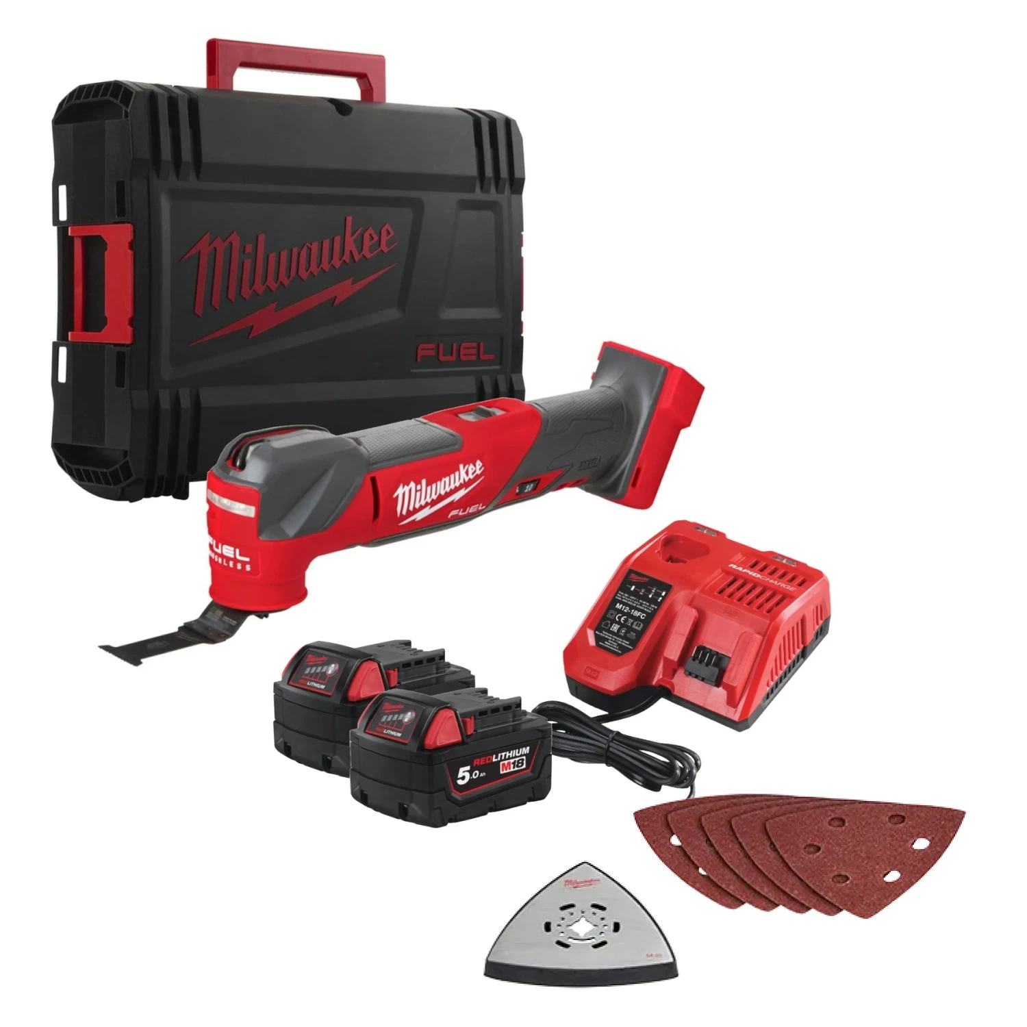 Milwaukee M18 FMT-502X 18V Li-ion Accu multitool set (2x 5.0Ah) + 8 delige accessoireset in HD Box-image