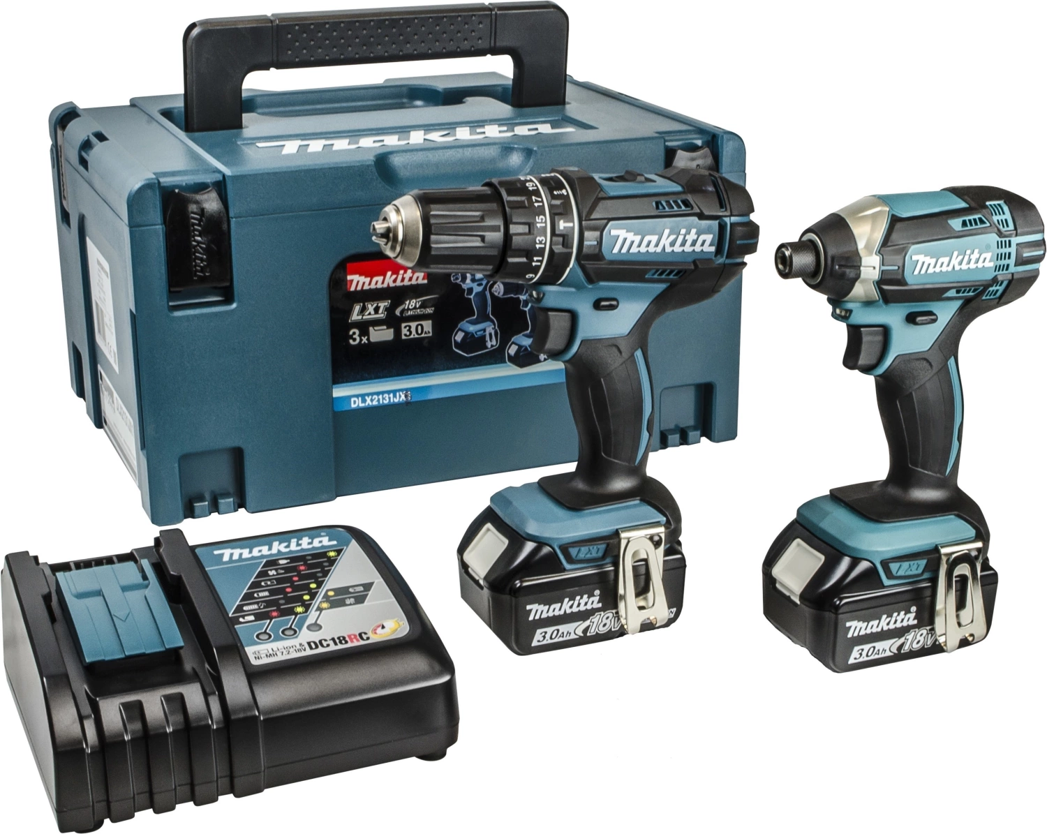Makita DLX2131JX 18V Li-Ion accu klopboor- /schroefmachine (DHP482) & slagschroevendraaier (DTD152) combiset (2x 3.0Ah accu) in Mbox-image