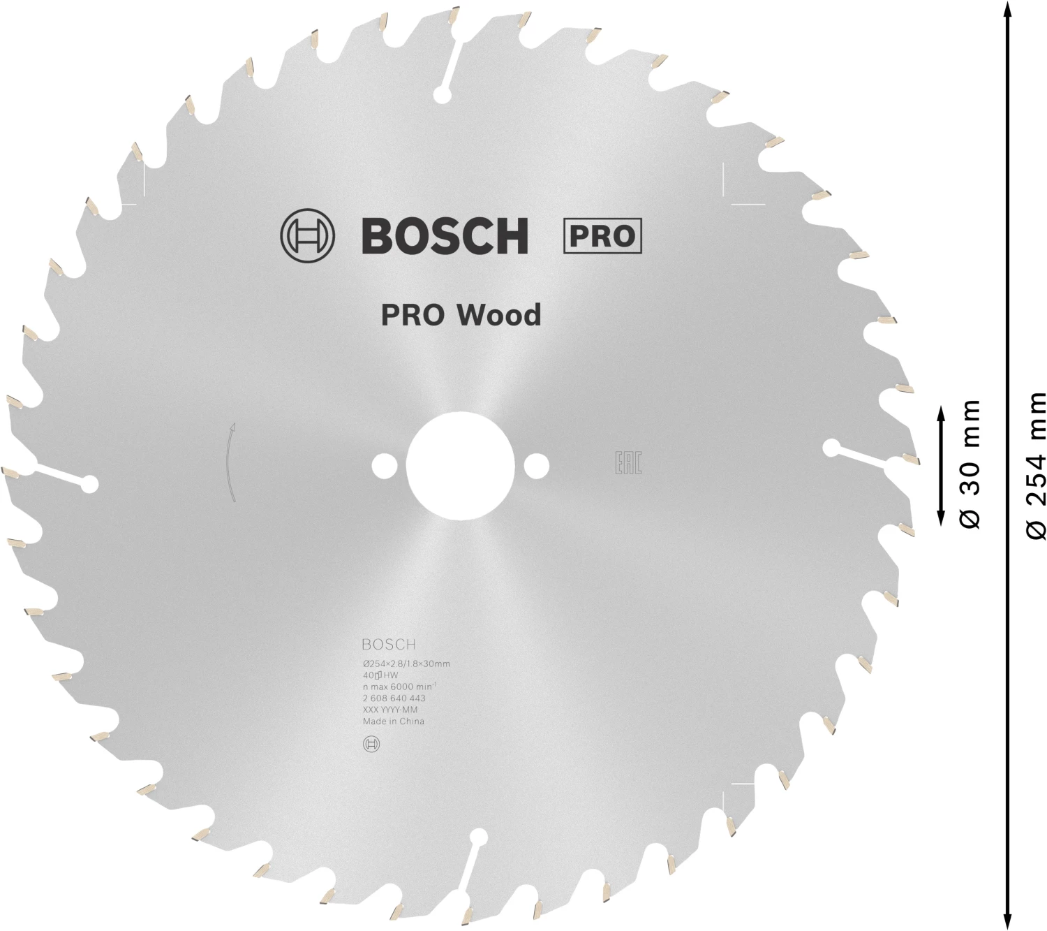 Bosch 2608640443 Pro Wood Cirkelzaagblad - 254 x 30 x 40T - Hout-image