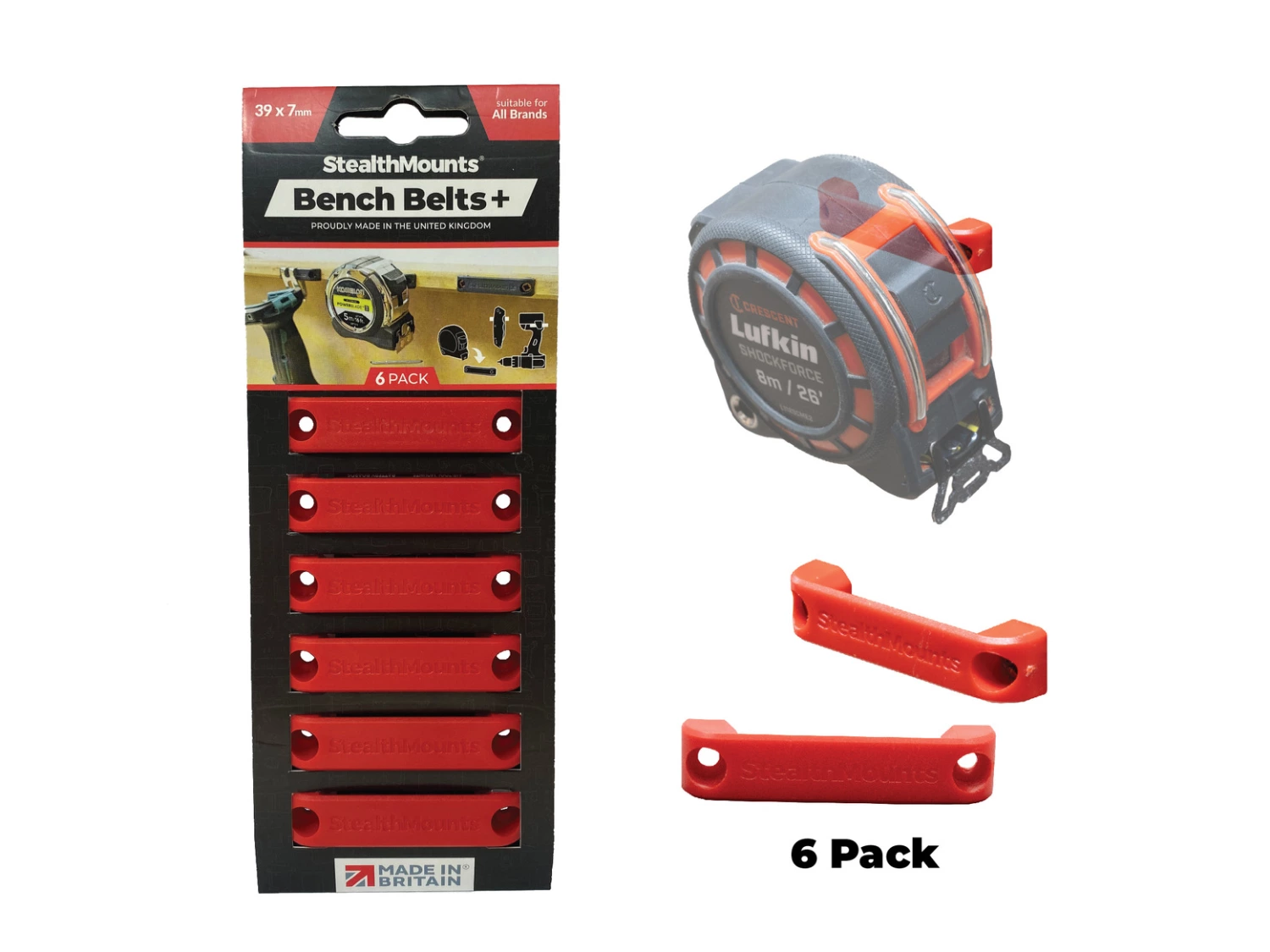 StealthMounts BB-PL-RED-6 Sangles de fixation + - Rouge - 6 pièces-image