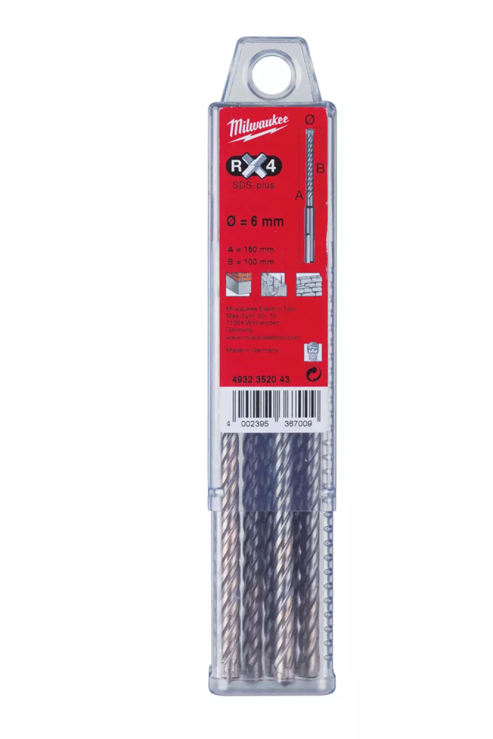 Milwaukee 4932352043 RX4 SDS-Plus Betonboor - 4 snijvlakken - 6 x 100 x 160mm (10st)-image