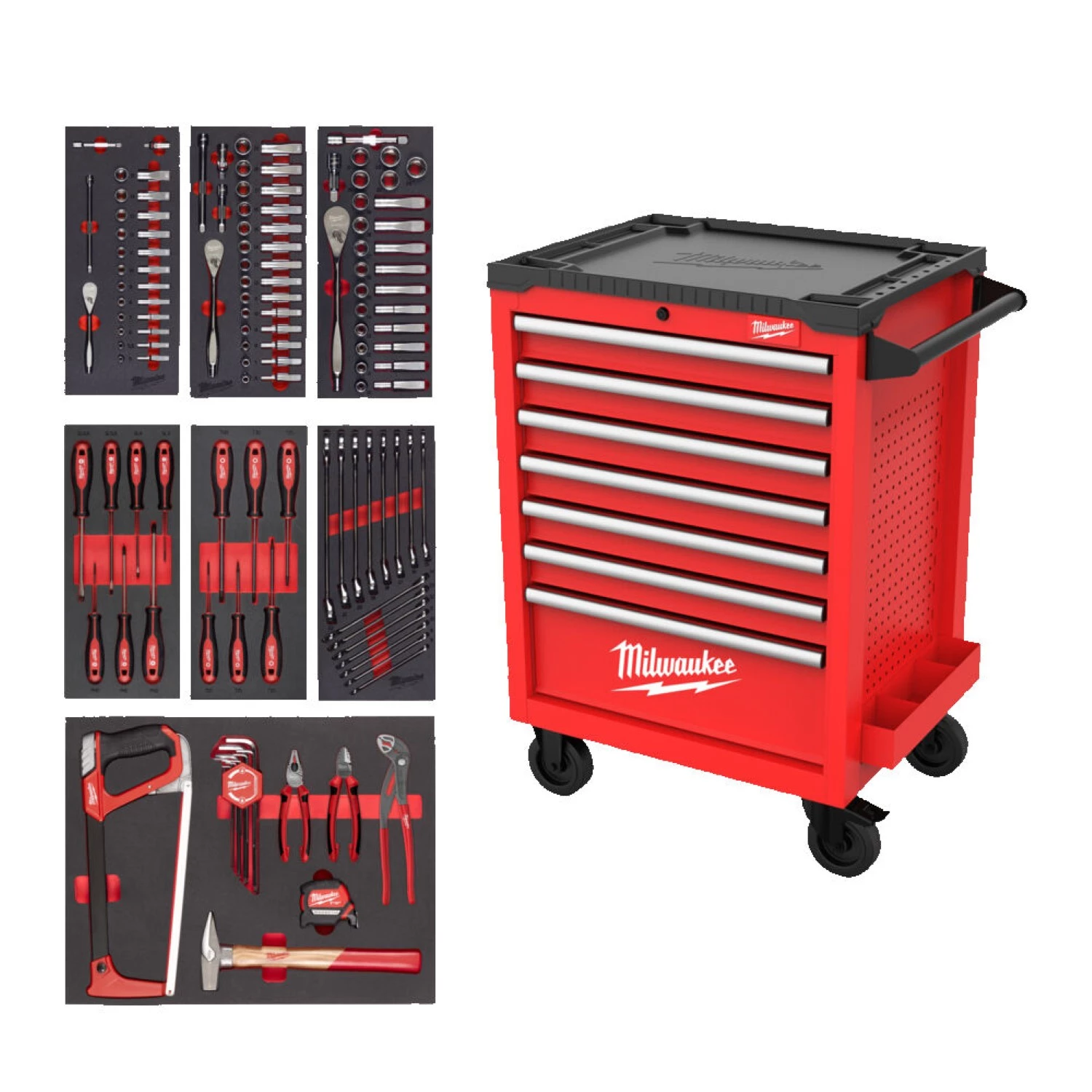 Milwaukee 4932499182 TOOLGUARD™ Stalen Gereedschapswagen gevuld - 196-delig - 7 laden - 27" / 69 cm-image