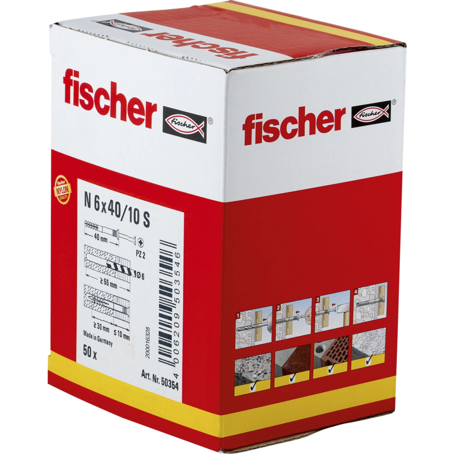 Fischer 50354 Nagelplug/slagplug NS - 6 x 40mm - PZ3 - verzonken schroef (50st)-image