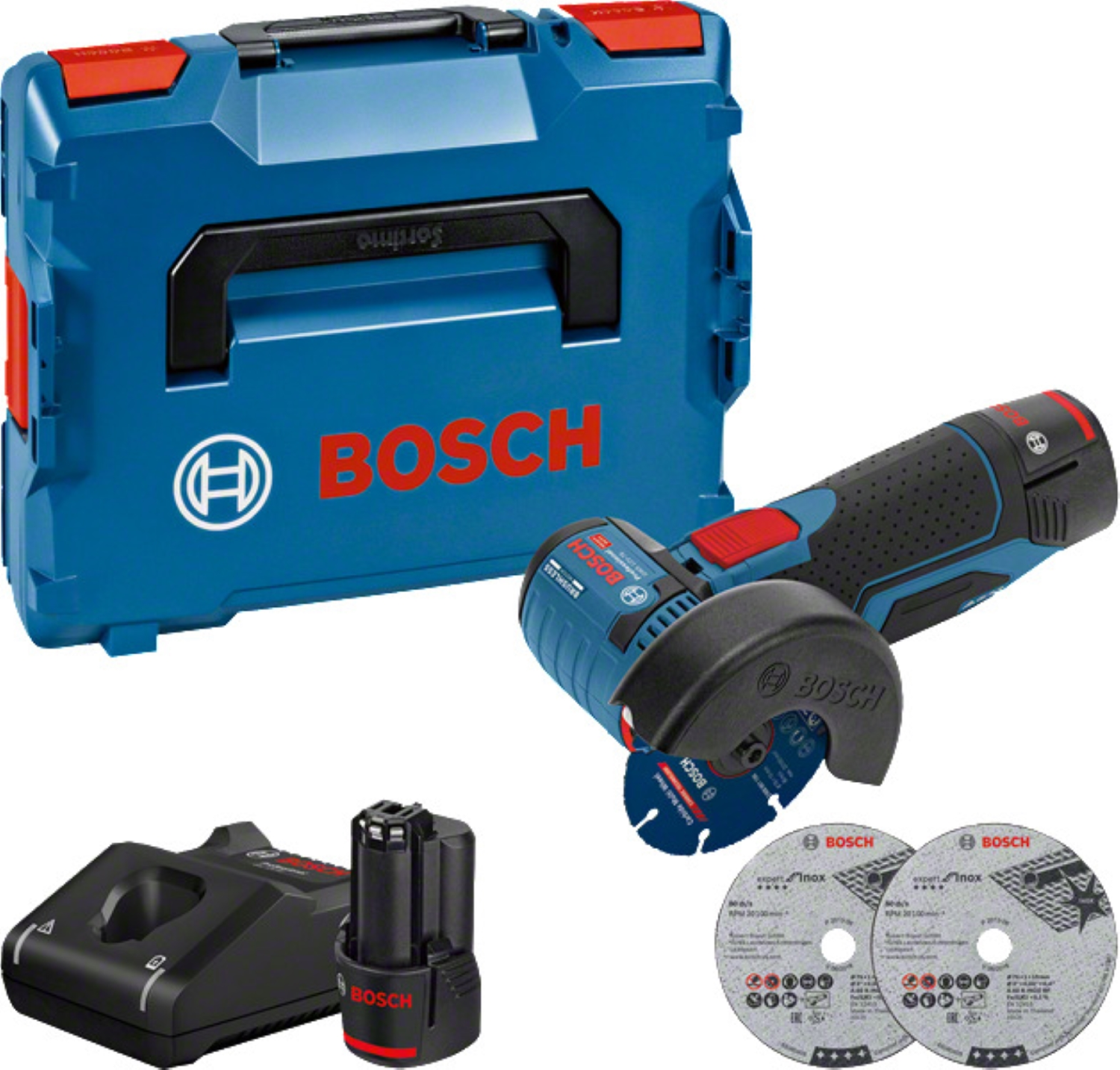 Bosch GWS 12V-76 12V Li-Ion accu haakse slijper set (2x 3.0Ah accu) in L-Boxx - 76mm - koolborstelloos-image