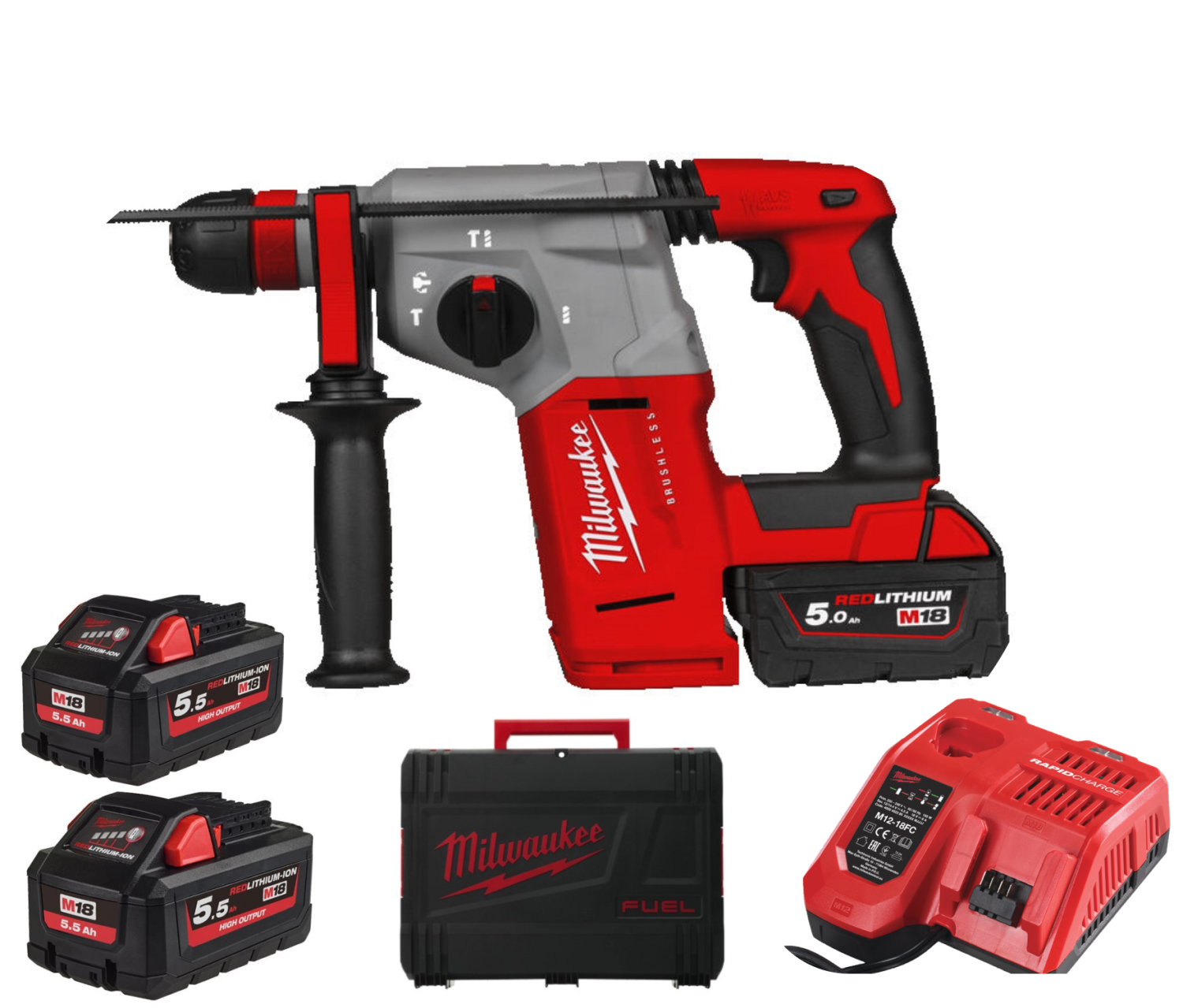 Milwaukee M18 BLHX-502X Perfo-burineur sans-fil - 18V Li-ion - SDS-plus - 2 batteries 5,0 Ah - HD Box - 2,3 J - Brushless-image