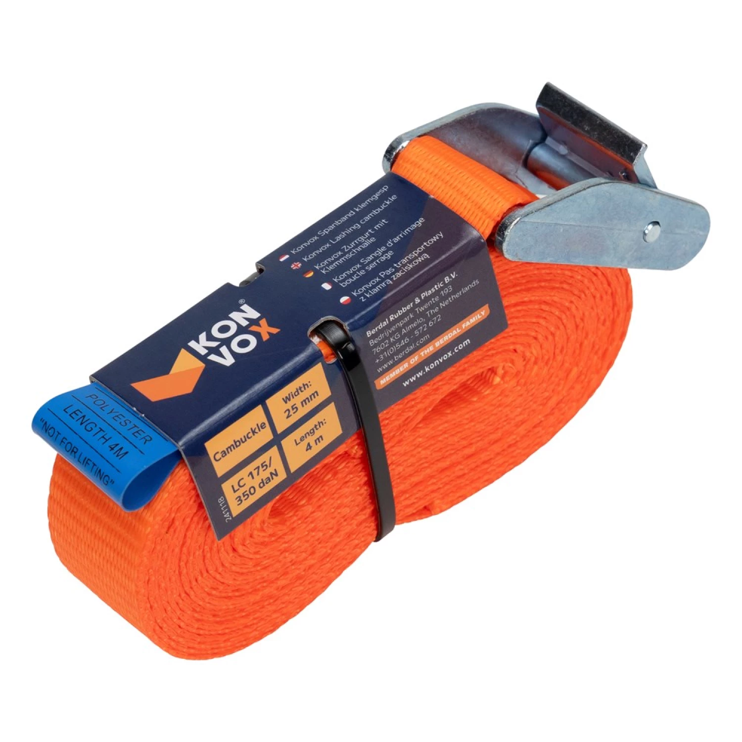 Konvox LAZE1425-0005 Spanband eindloos met klemgesp HD - 5m x 25mm - 350 daN - Oranje-image