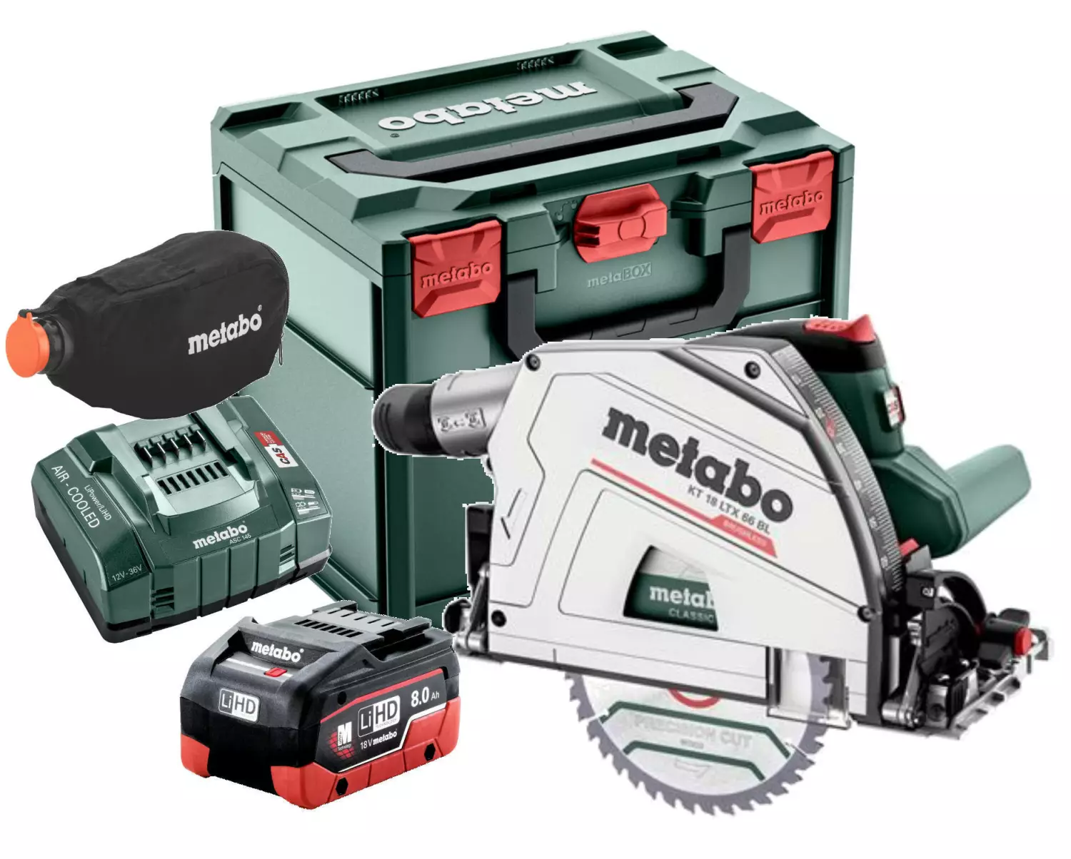 Metabo KT 18 LTX 66 BL 18V Li-ion batterie scie circulaire plongeante kit (2x 8,0Ah batterie) dans metaBOX - 165 x 20mm - sans charbon-image