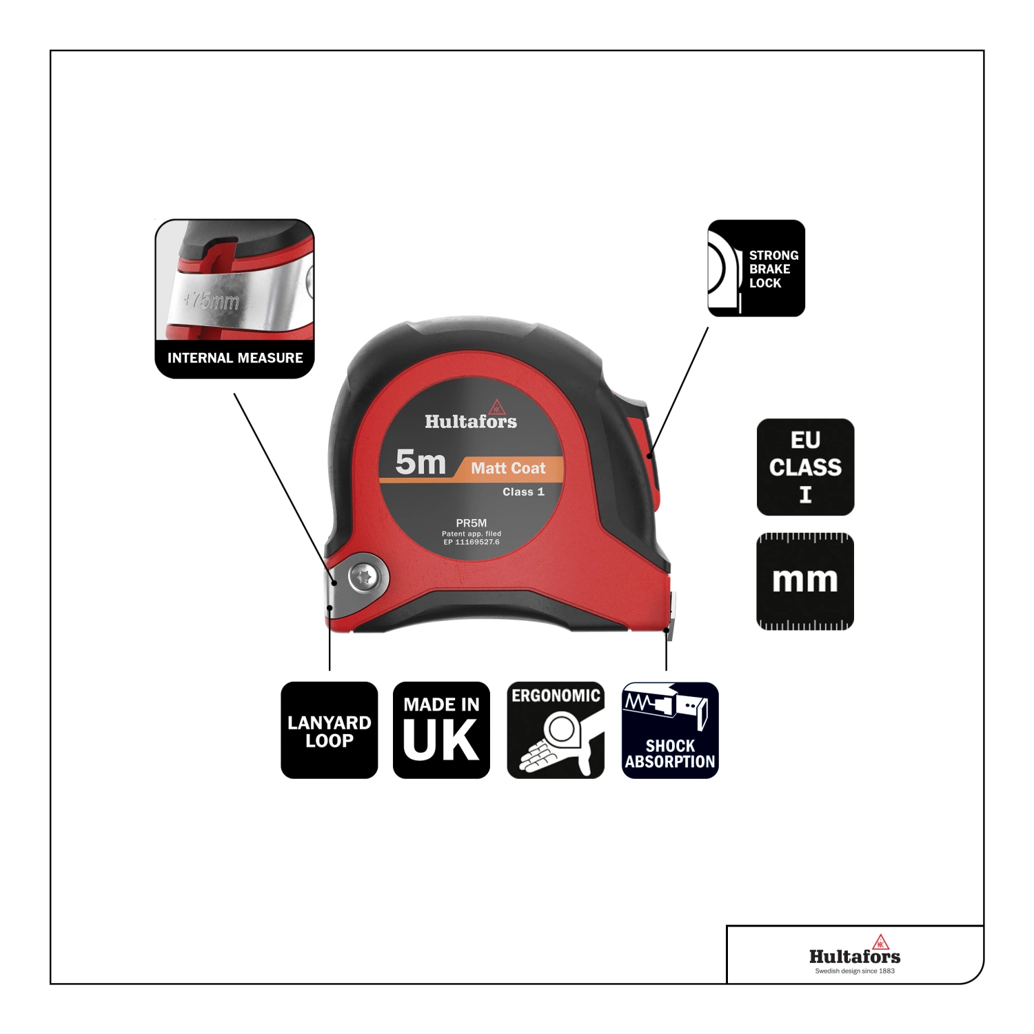 Hultafors PR 5M Mètre à ruban en acier - 5 m x 19 mm-image
