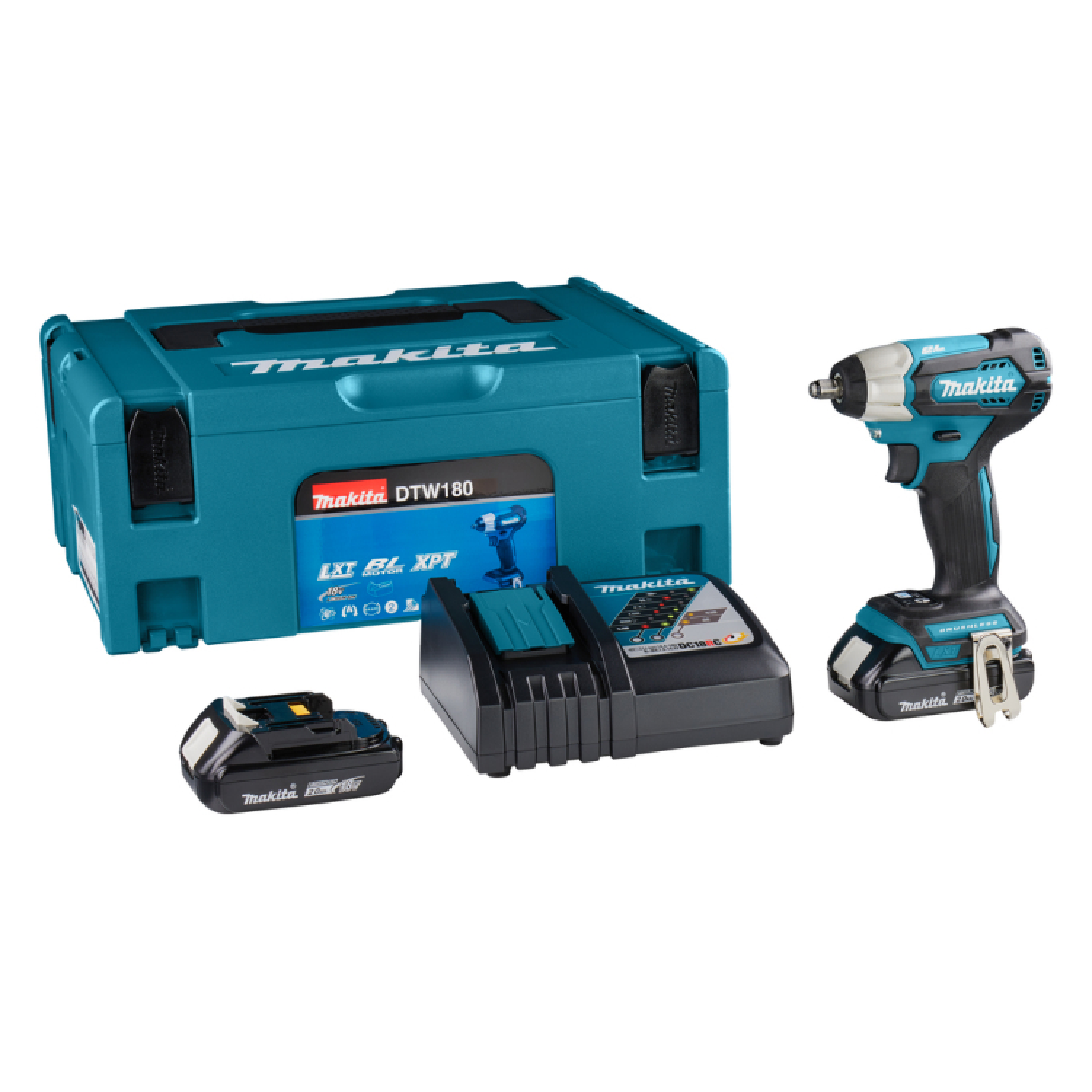 Makita DTW180RFJ - Set clé à choc Li-Ion 18V (2x batterie 3,0Ah) dans MAKPAC - 180Nm - 3/8" - moteur brushless-image